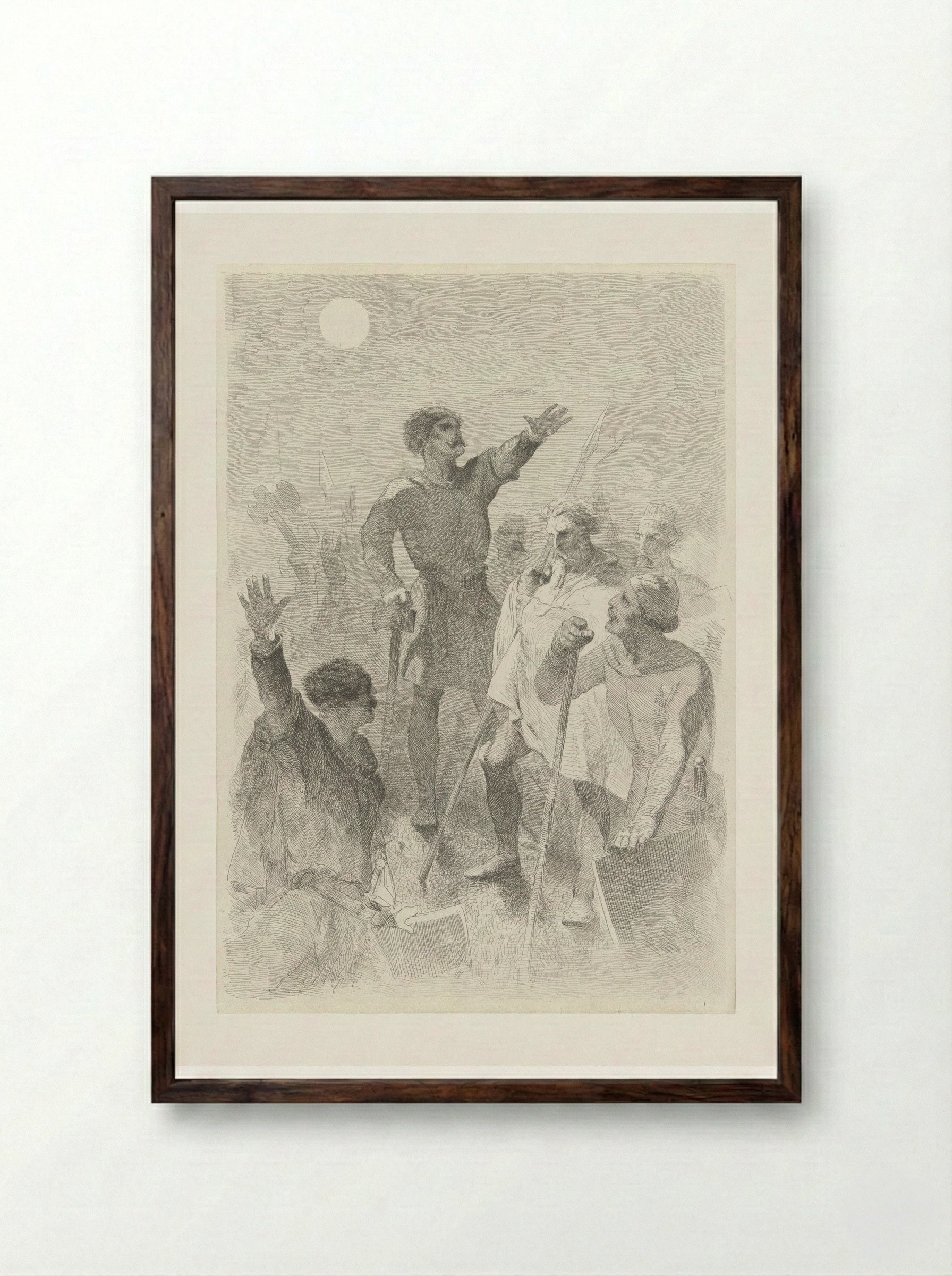 Wilfried omringd door zijn krijgers - Charles Rochussen - Framed Print Dark Wood