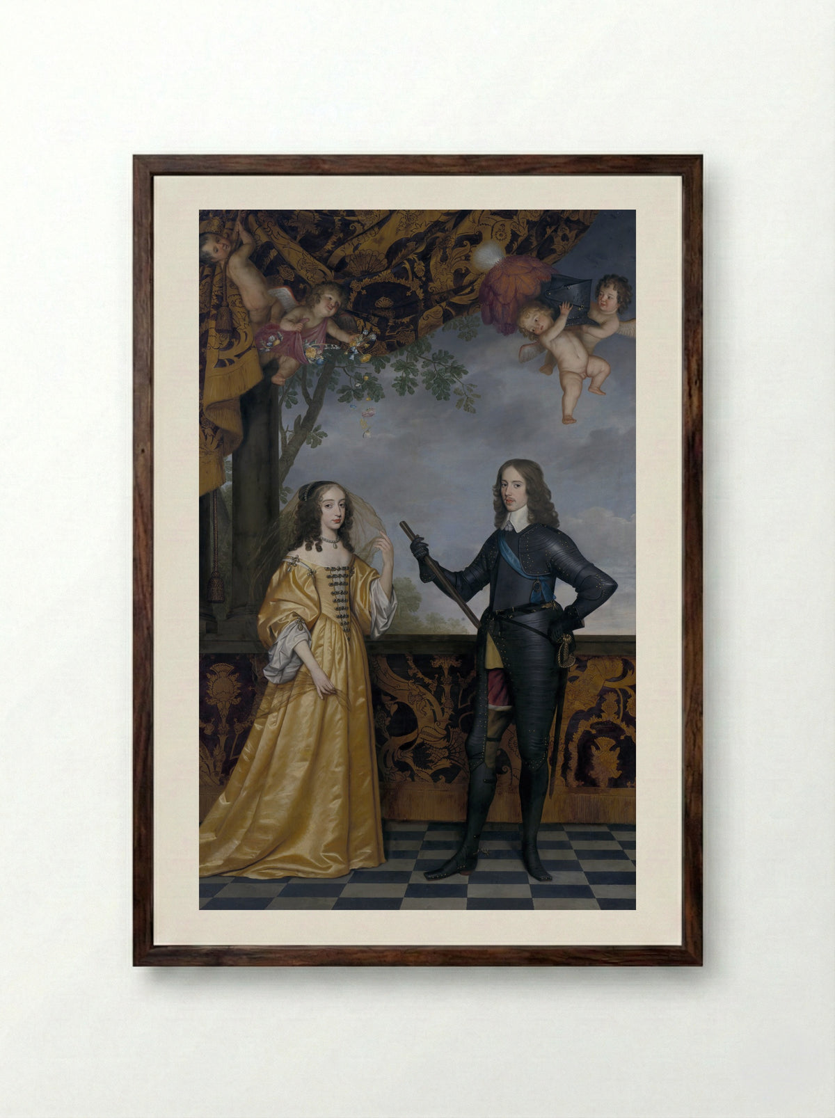 Willem II van Oranje-Nassau en Maria Stuart - Gerard van Honthorst - Framed Print Dark Wood