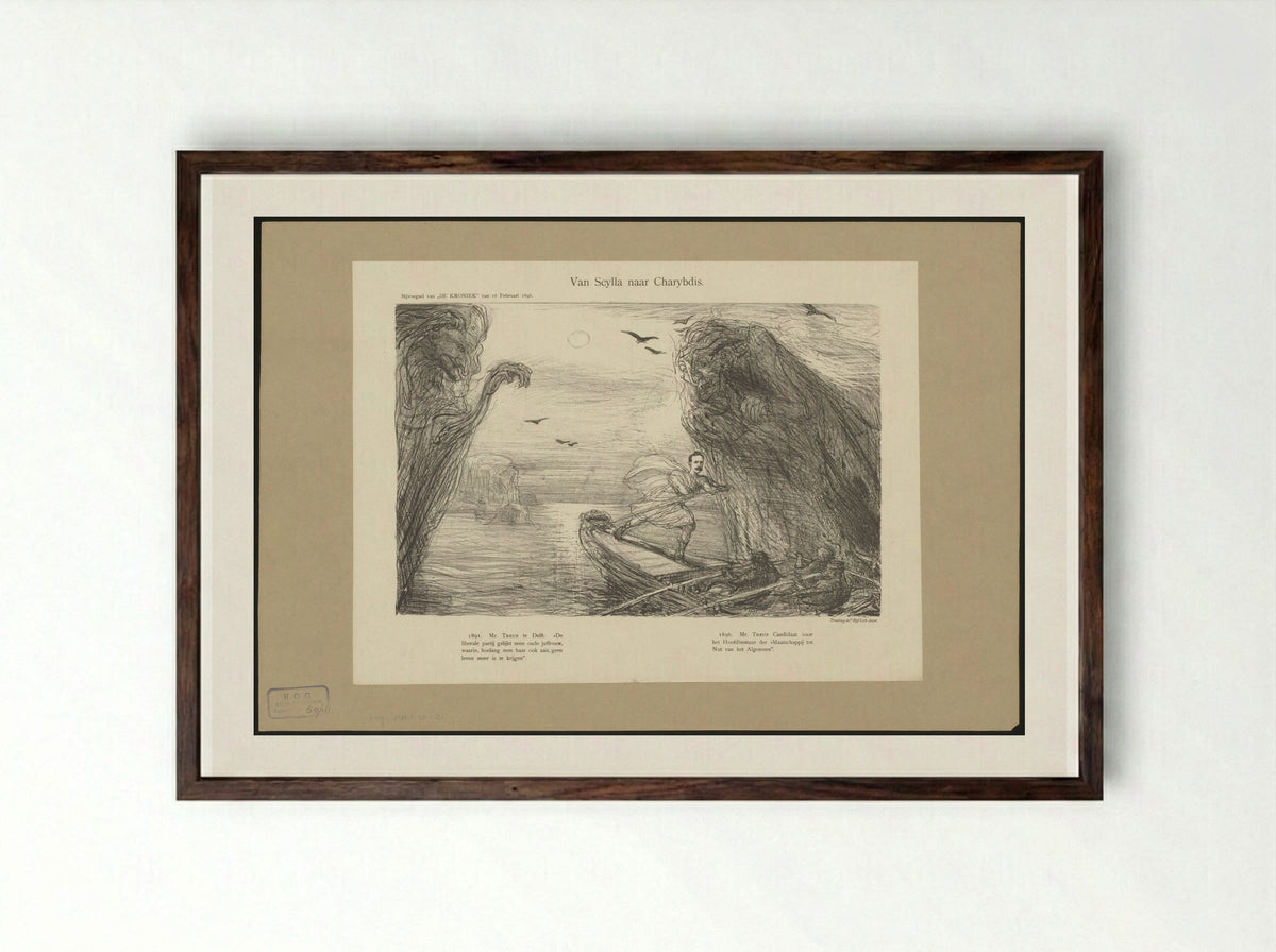 Willem Treub als Odysseus tussen Scylla en Charybdis - Marius Bauer - Framed Print Dark Wood