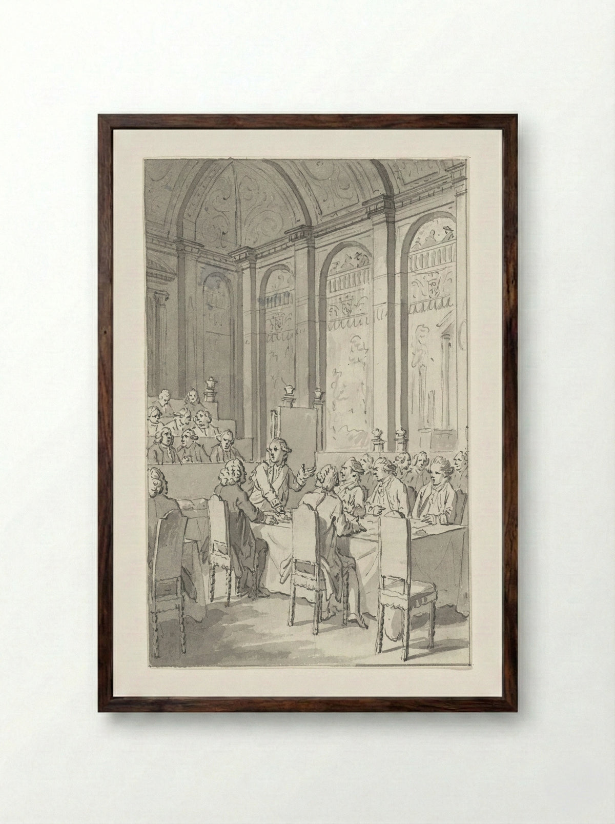 Willem V toont de papieren van Laurens - Jacobus Buys - Framed Print Dark Wood