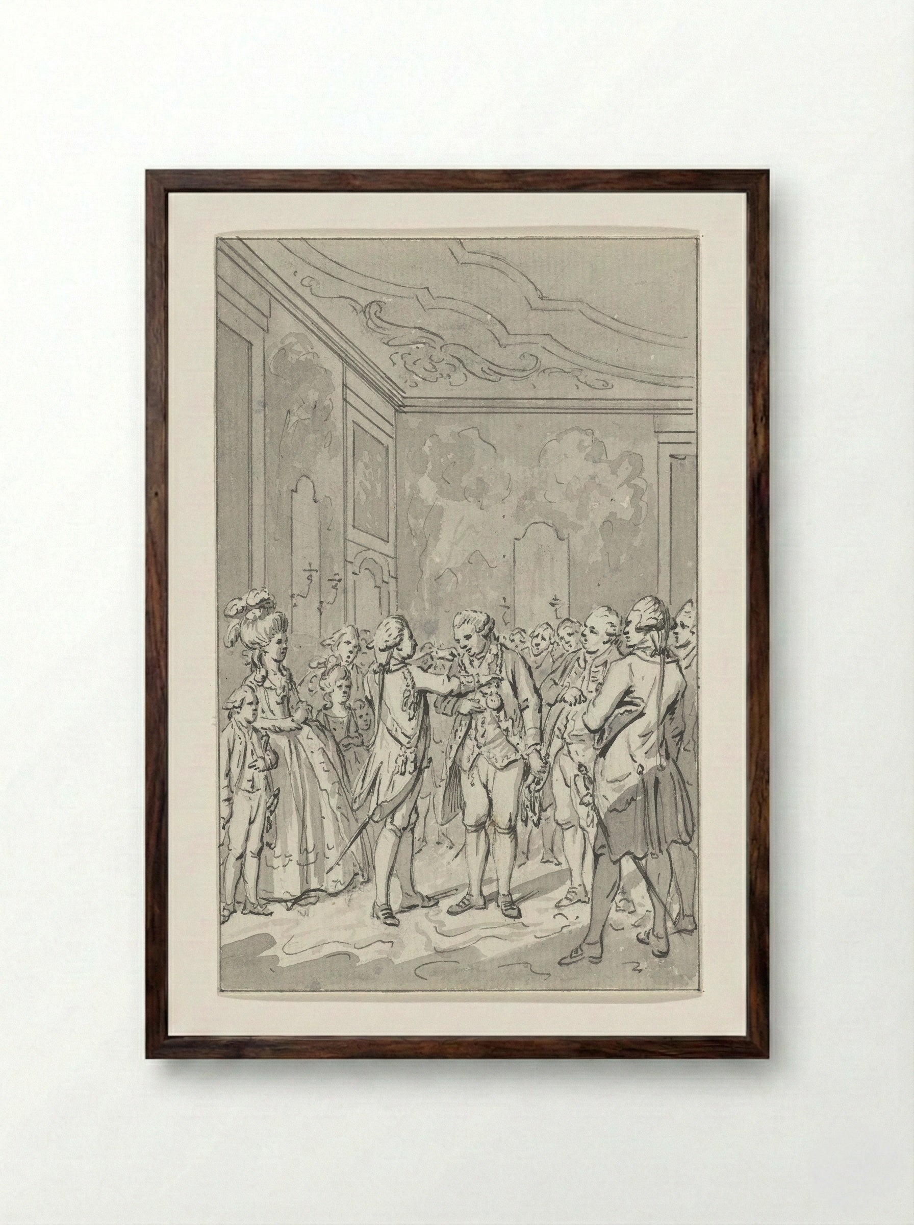 Willem V vereert de helden van de zeeslag bij Doggersbank - Jacobus Buys - Framed Print Dark Wood