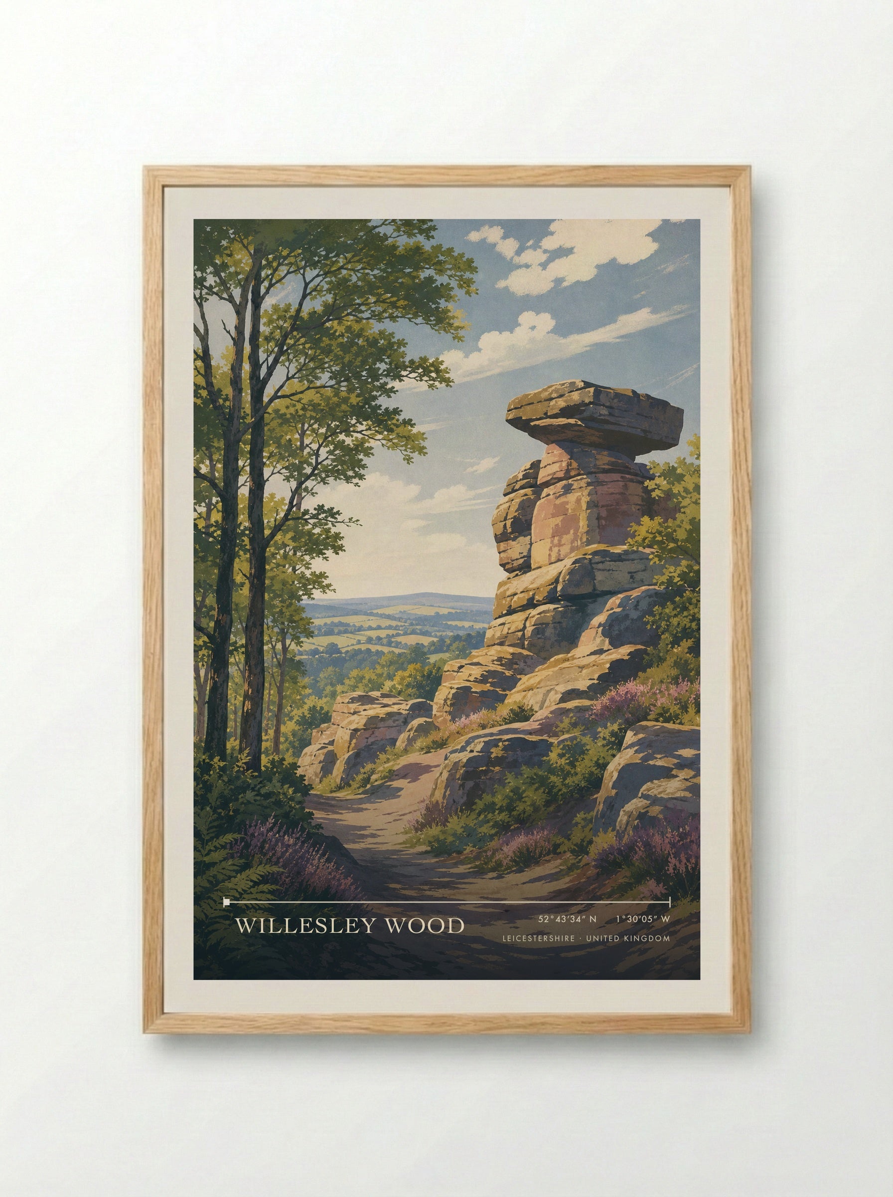 Willesley Wood Leicestershire United Kingdom Travel Poster - Framed Print Wood