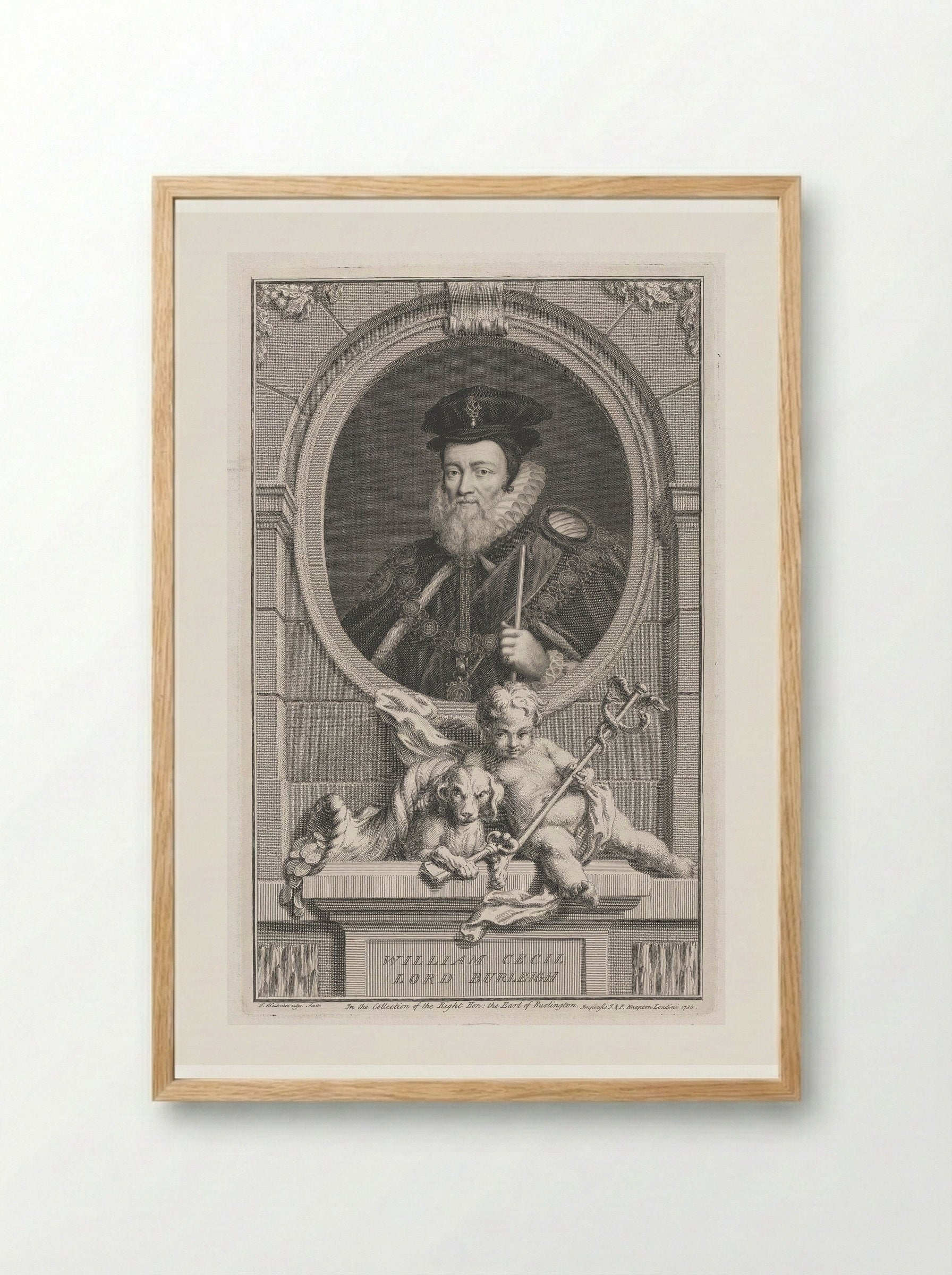 William Cecil, 1st Baron Burghley - Jacobus Houbraken - Framed Print Wood