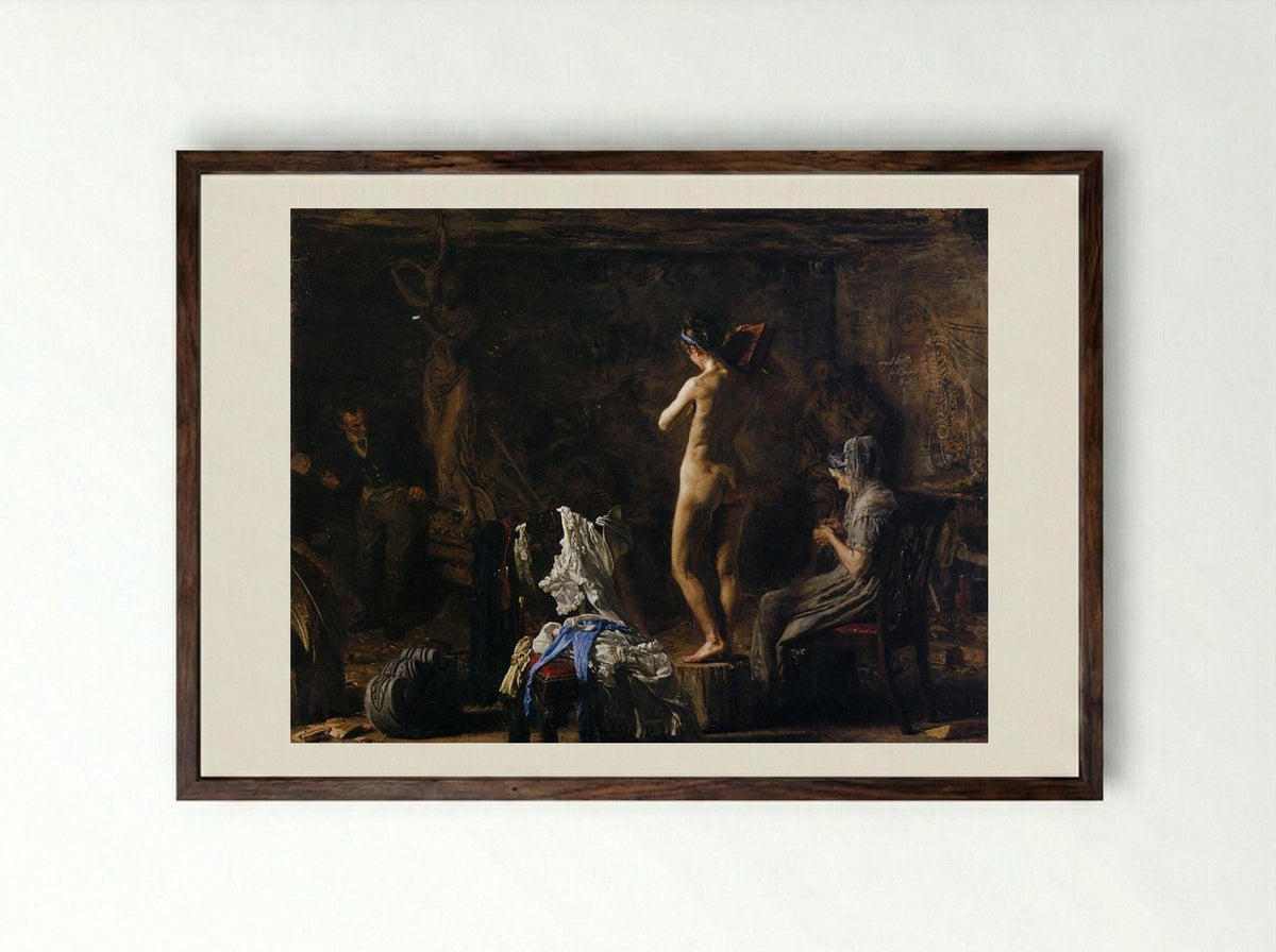William Rush Carving His Allegorical Figure of the Schuylkill River - Thomas Eakins - Framed Print Dark Wood