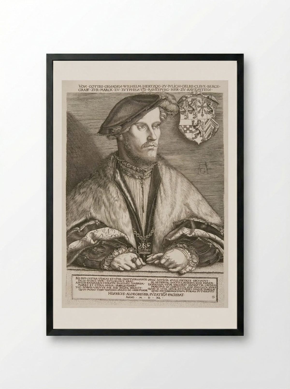 William V, Duke of Julich, Cleve and Berg - Heinrich Aldegrever - Framed Print Black