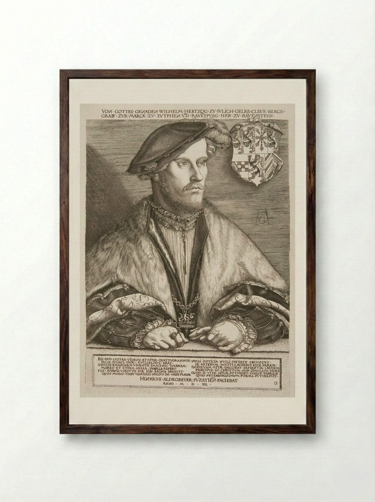 William V, Duke of Julich, Cleve and Berg - Heinrich Aldegrever - Framed Print Dark Wood