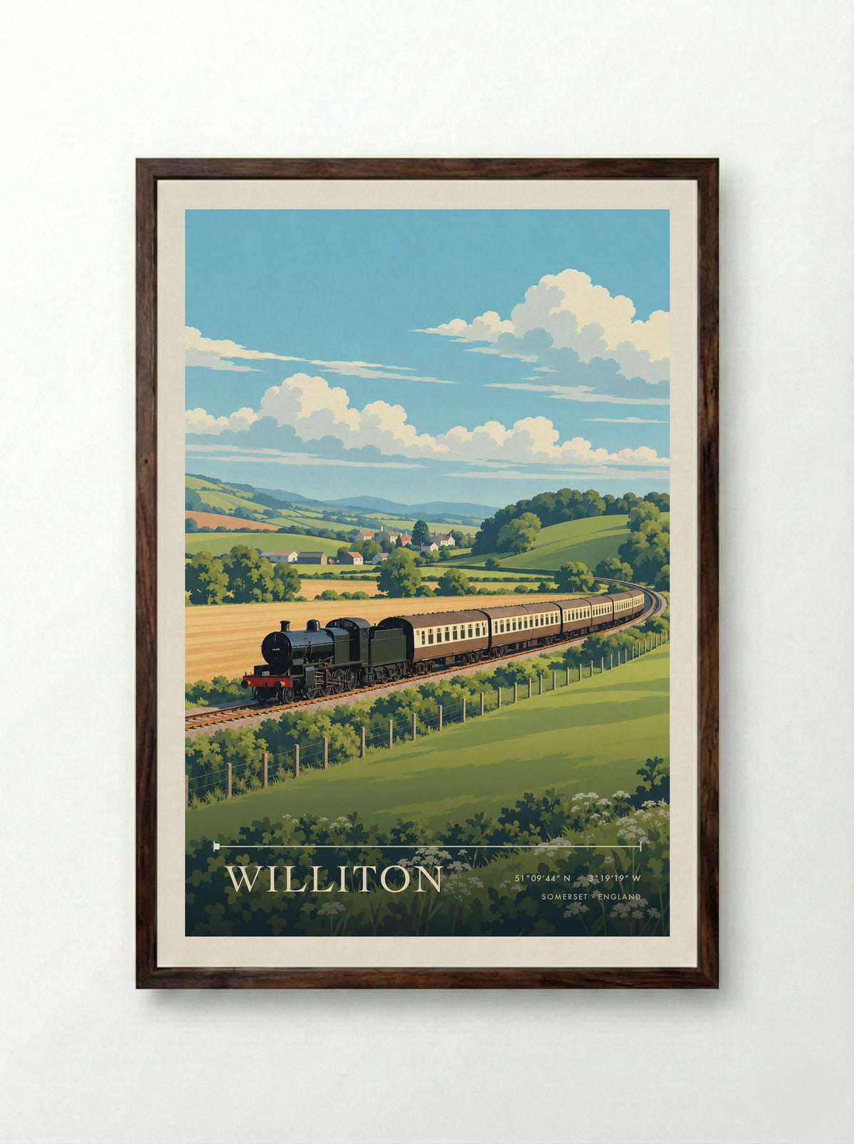 Williton, Somerset | Travel Poster - Framed Print Dark Wood