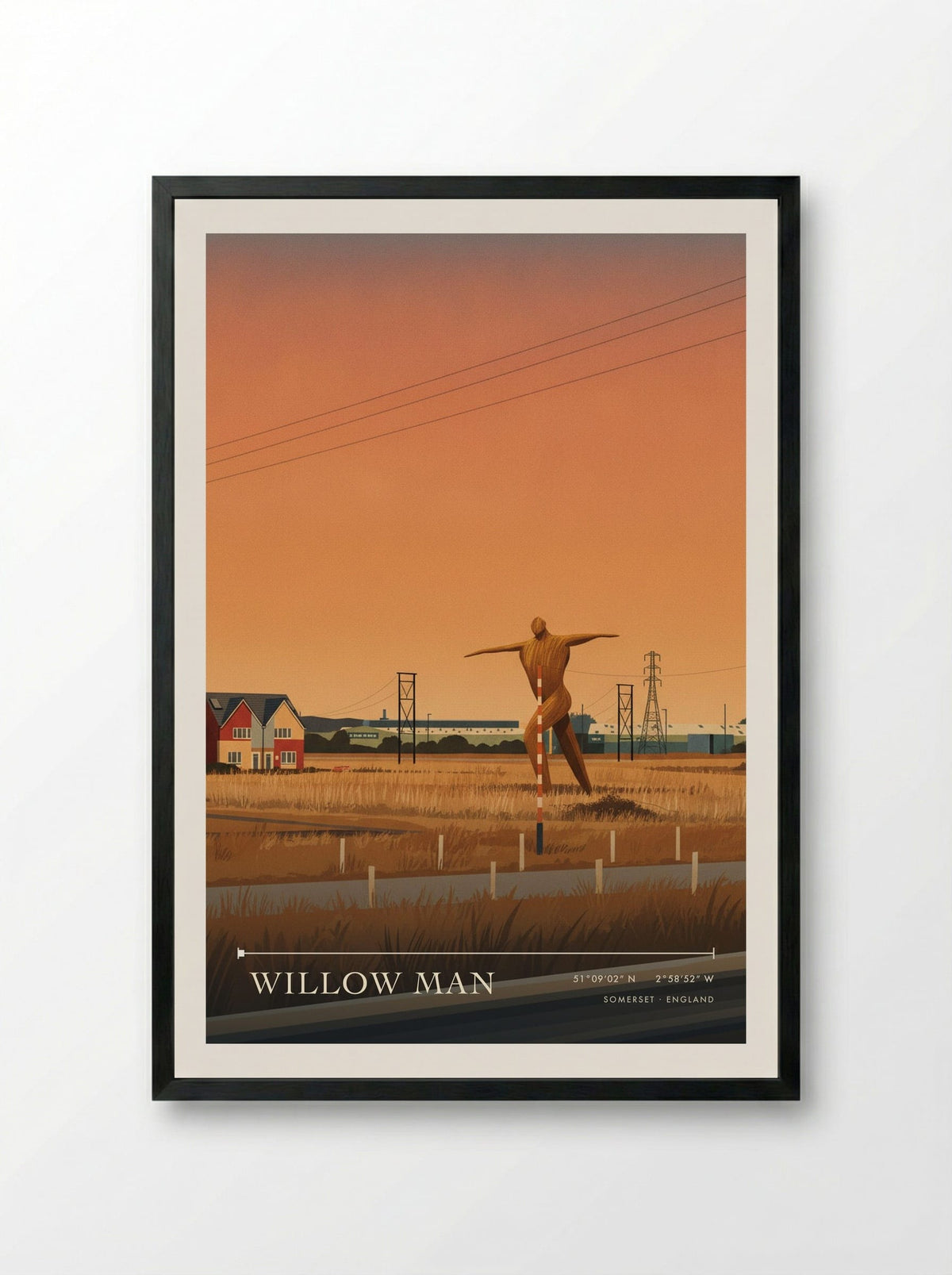 Willow Man Somerset England Travel Poster - Framed Print Black