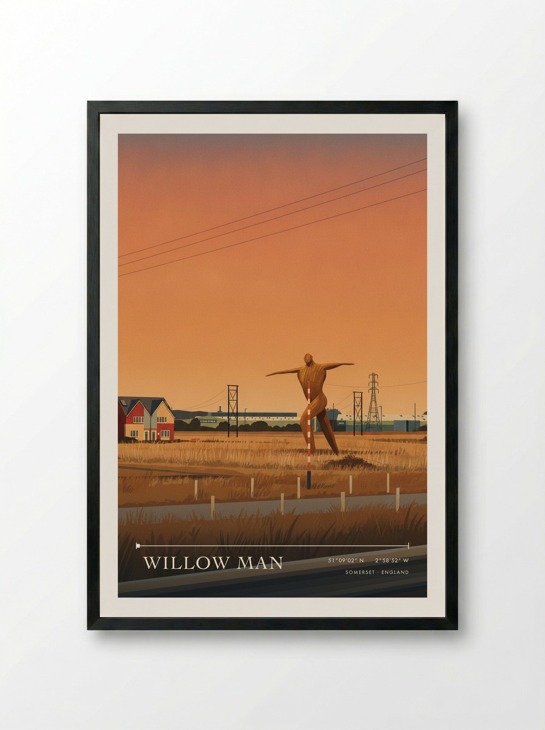 Willow Man Somerset England Travel Poster - Framed Print Black