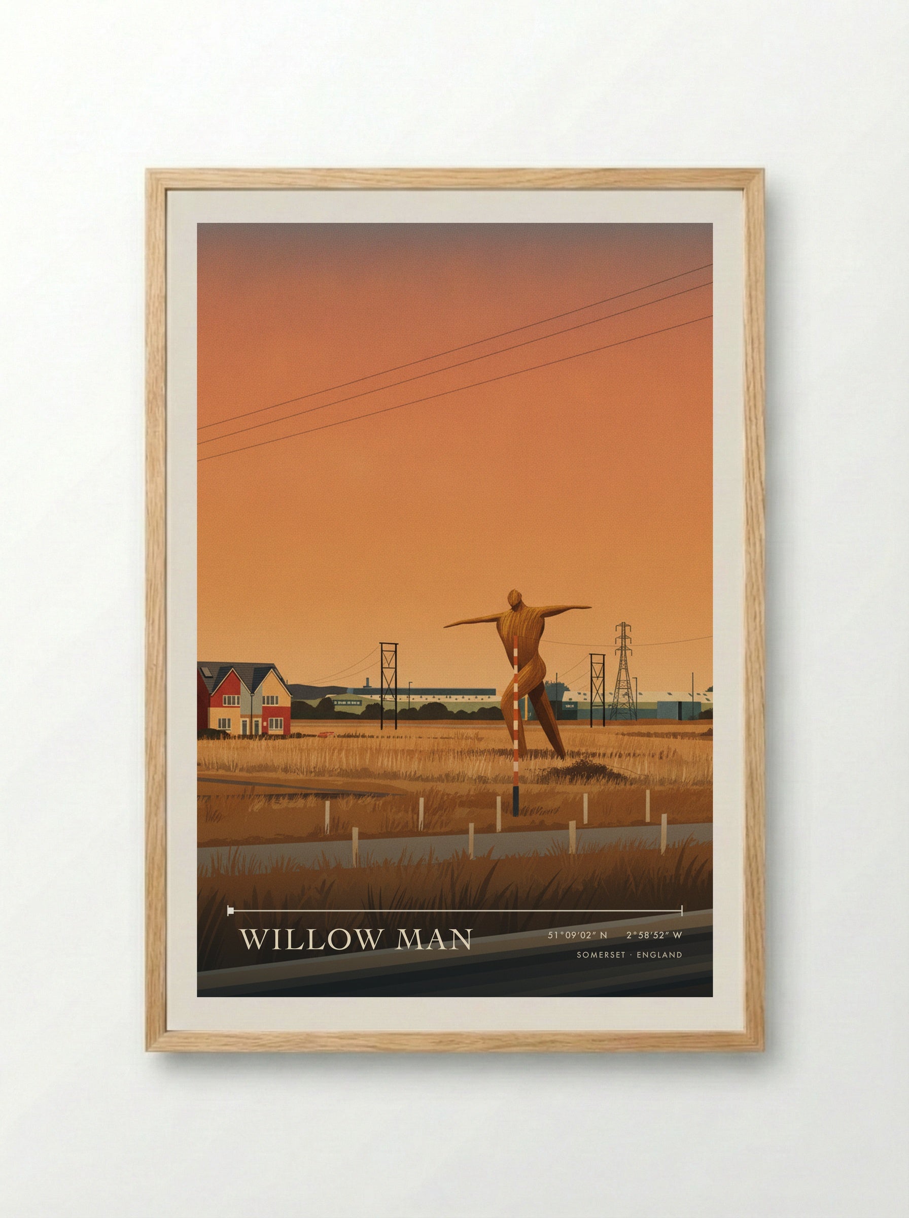 Willow Man Somerset England Travel Poster - Framed Print Wood