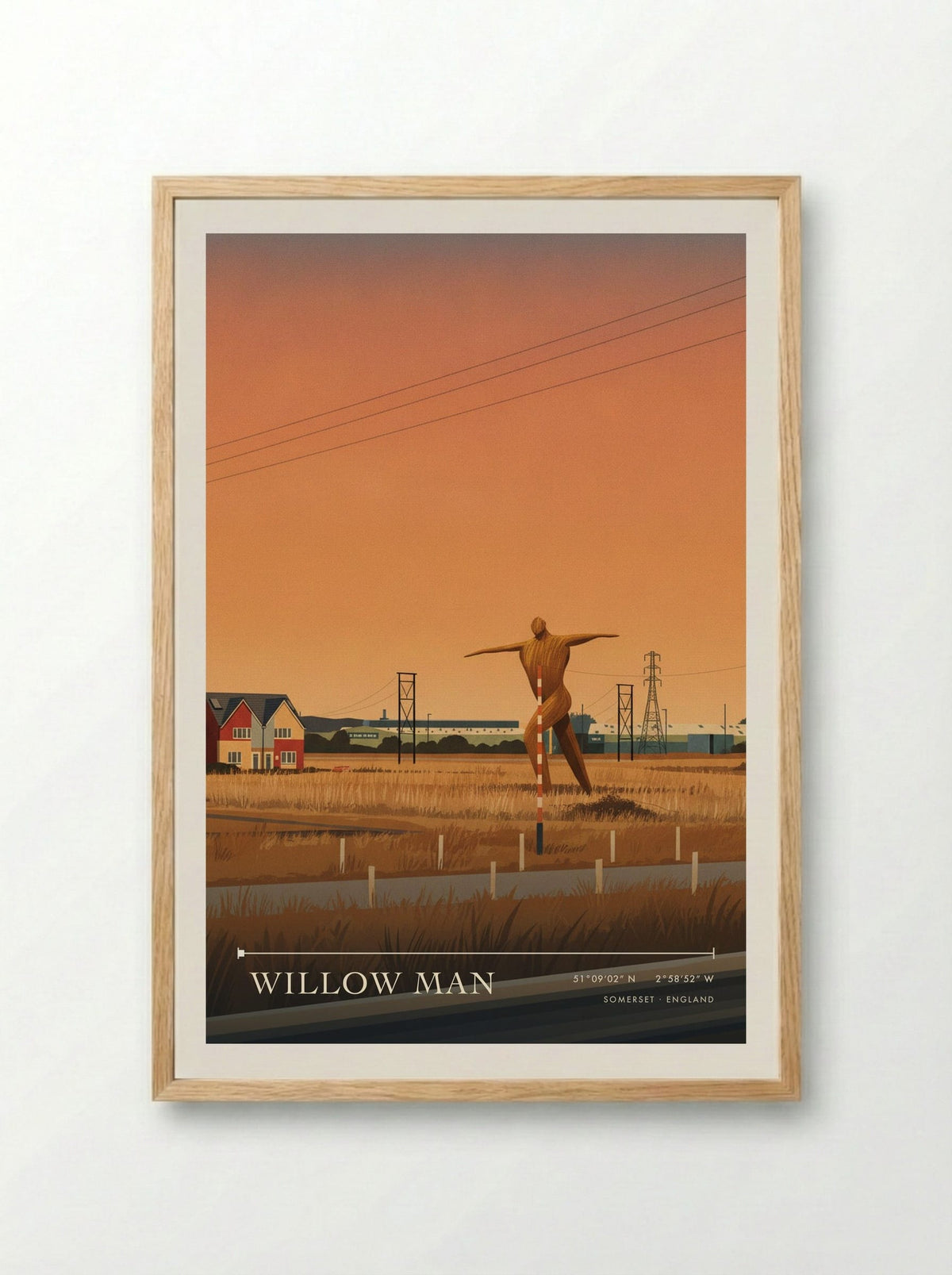 Willow Man Somerset England Travel Poster - Framed Print Wood