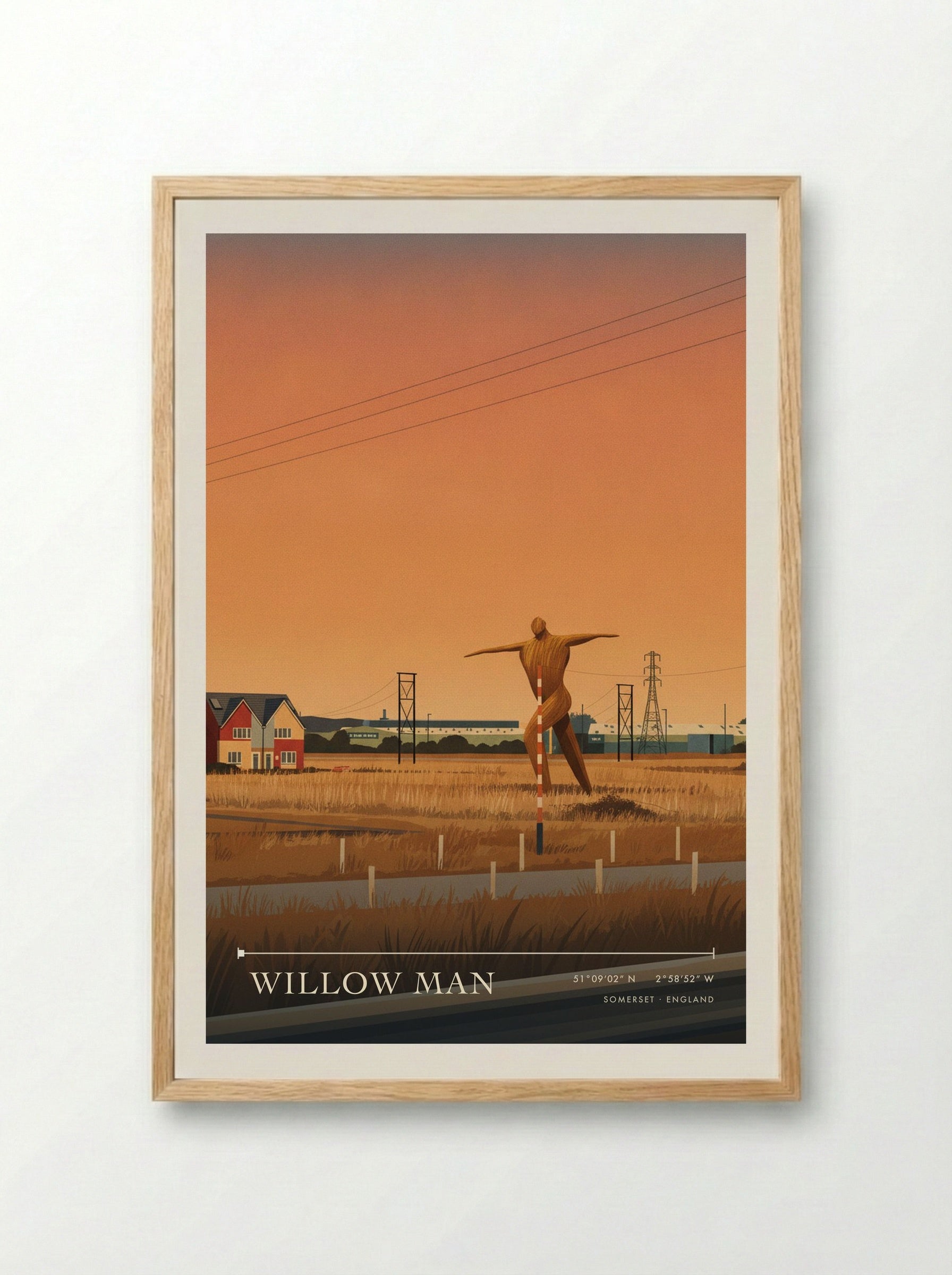 Willow Man Somerset England Travel Poster - Framed Print Wood