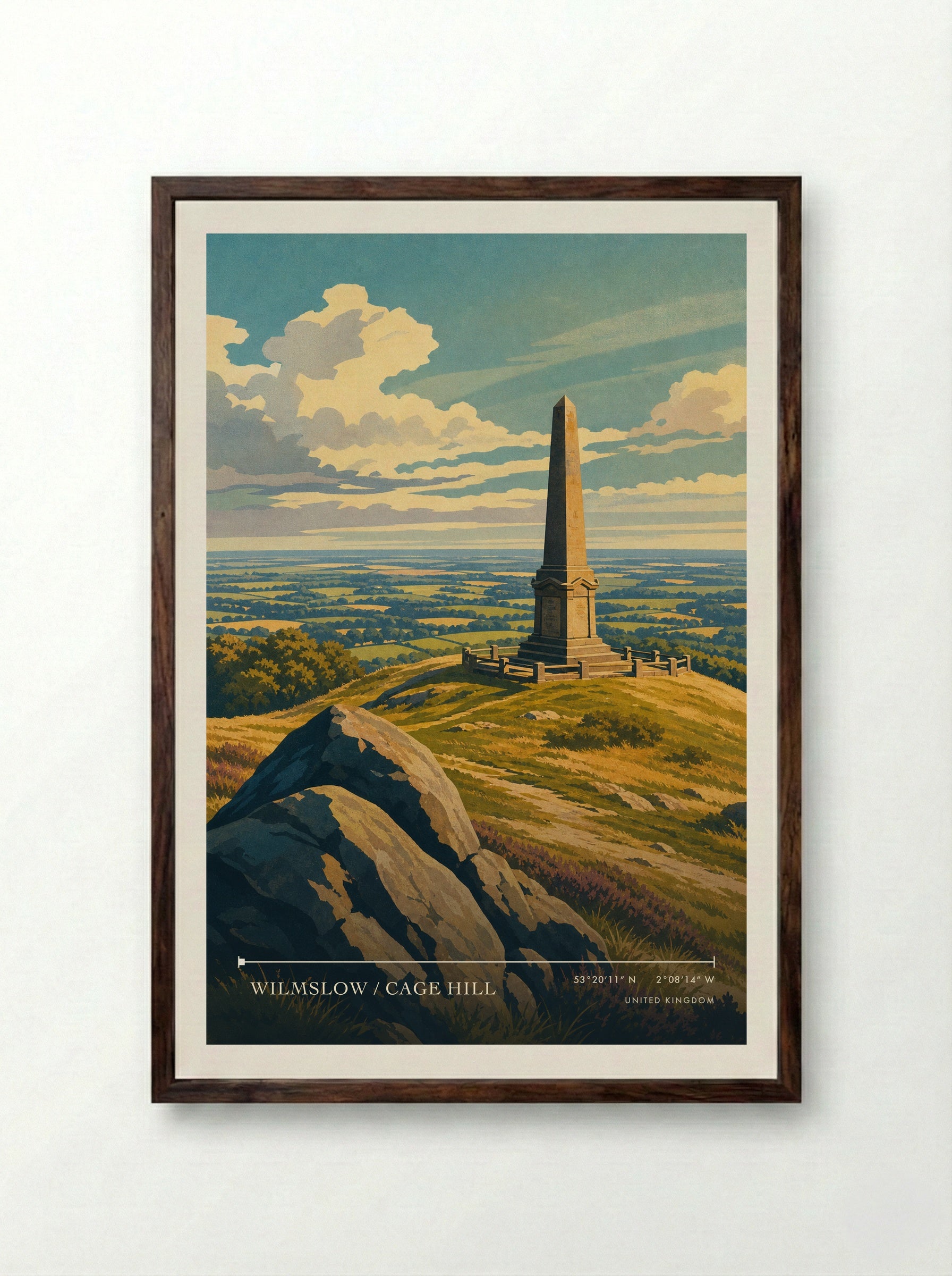 Wilmslow / Cage Hill United Kingdom Travel Poster - Framed Print Dark Wood
