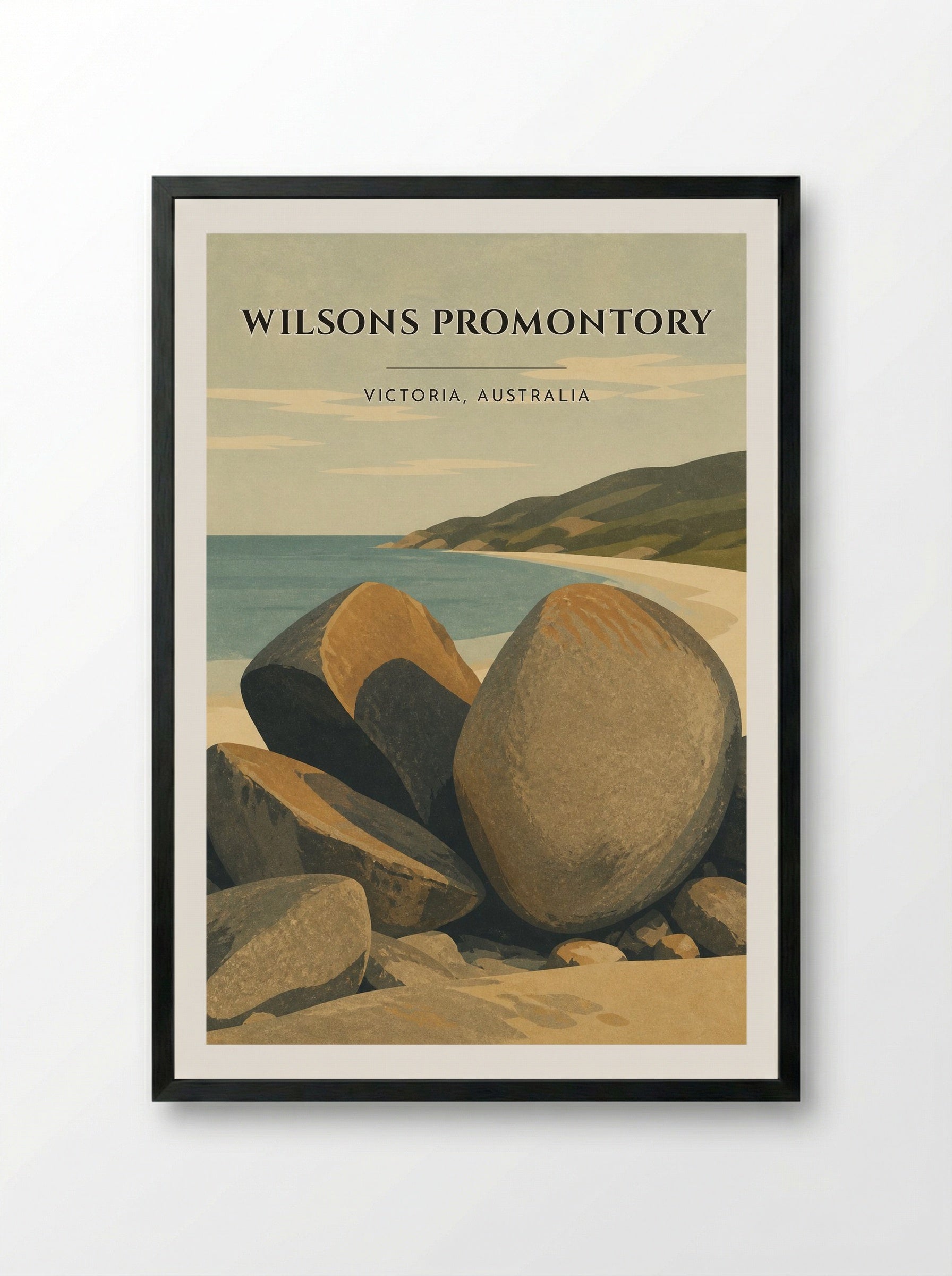 Wilsons Promontory Travel Poster Artwork - Framed Print Black