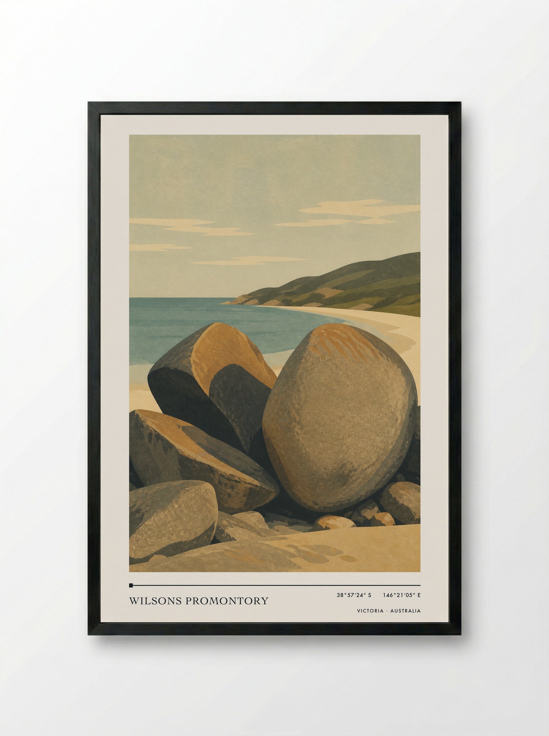 Wilsons Promontory Travel Poster Artwork - Framed Print Black