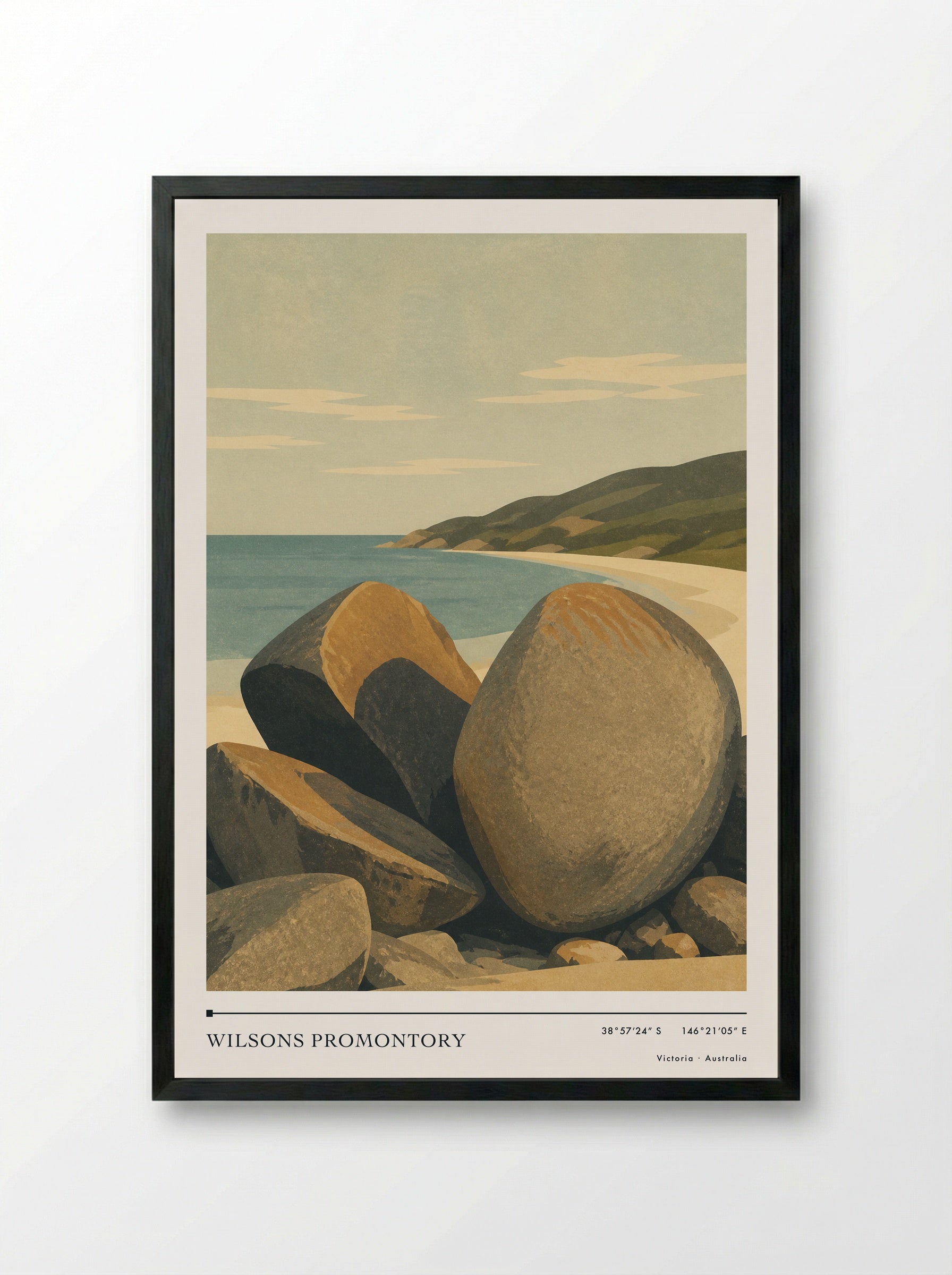 Wilsons Promontory Travel Poster Artwork - Framed Print Black