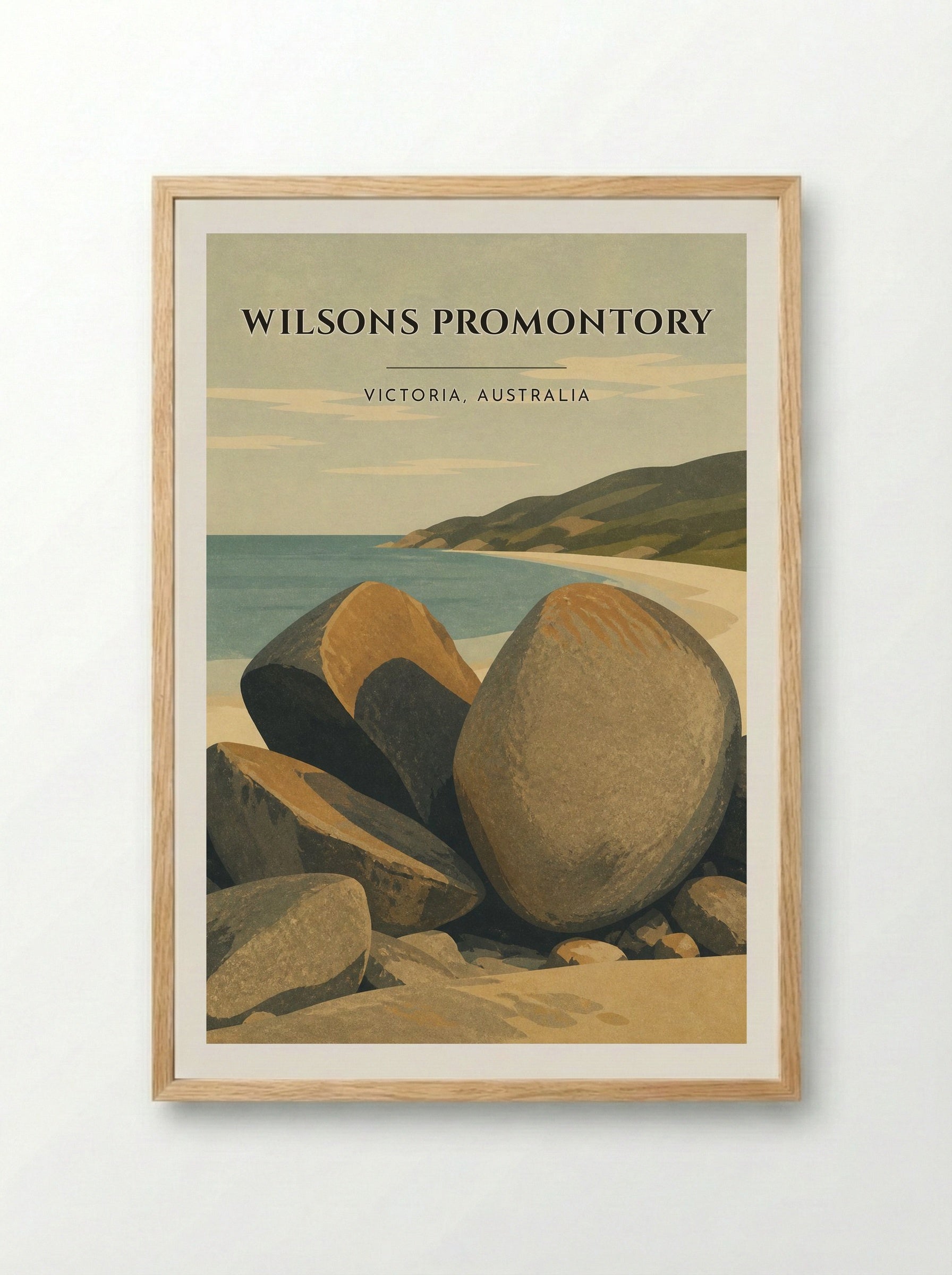 Wilsons Promontory Travel Poster Artwork - Framed Print Wood