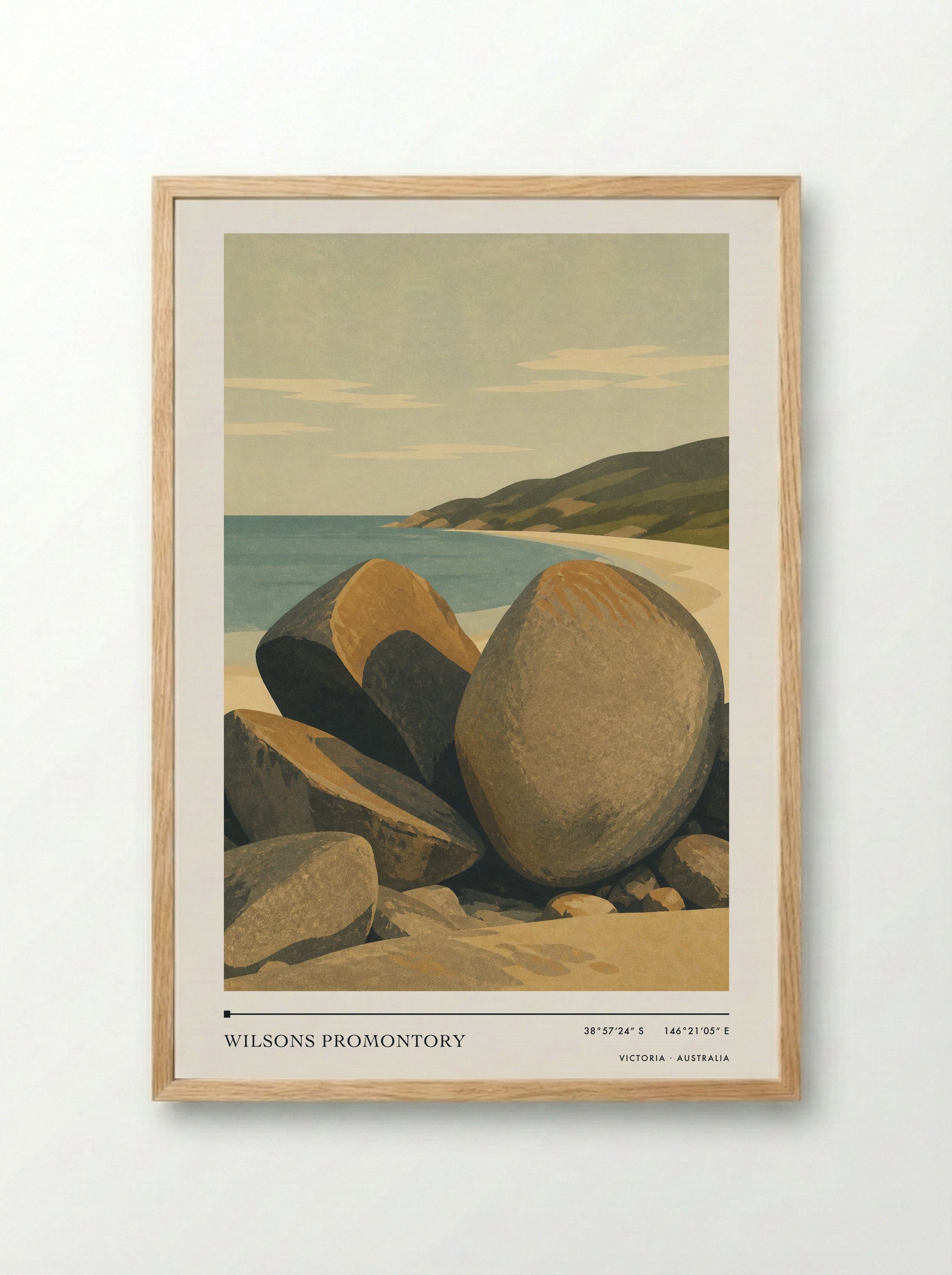 Wilsons Promontory Travel Poster Artwork - Framed Print Wood