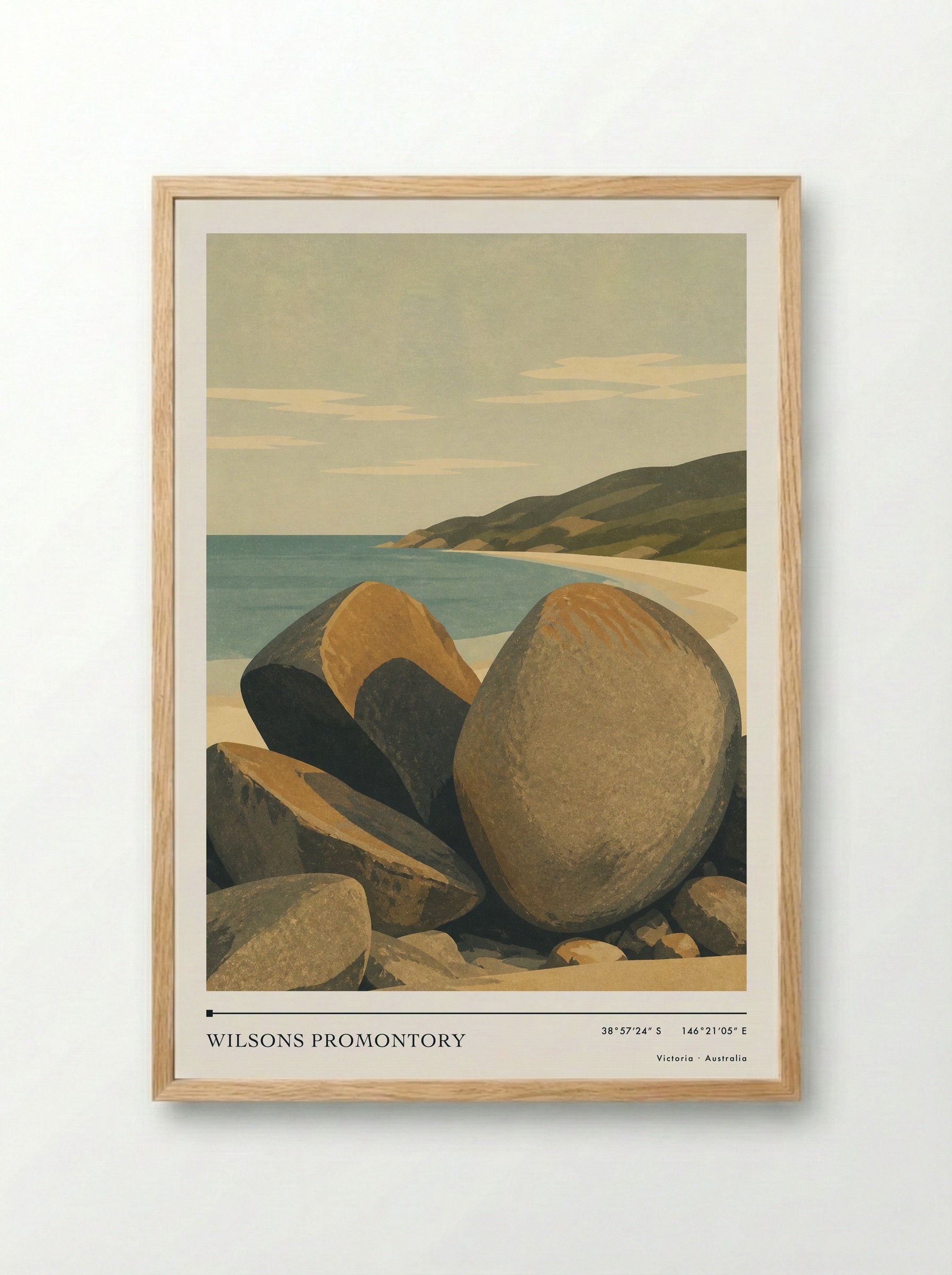 Wilsons Promontory Travel Poster Artwork - Framed Print Wood