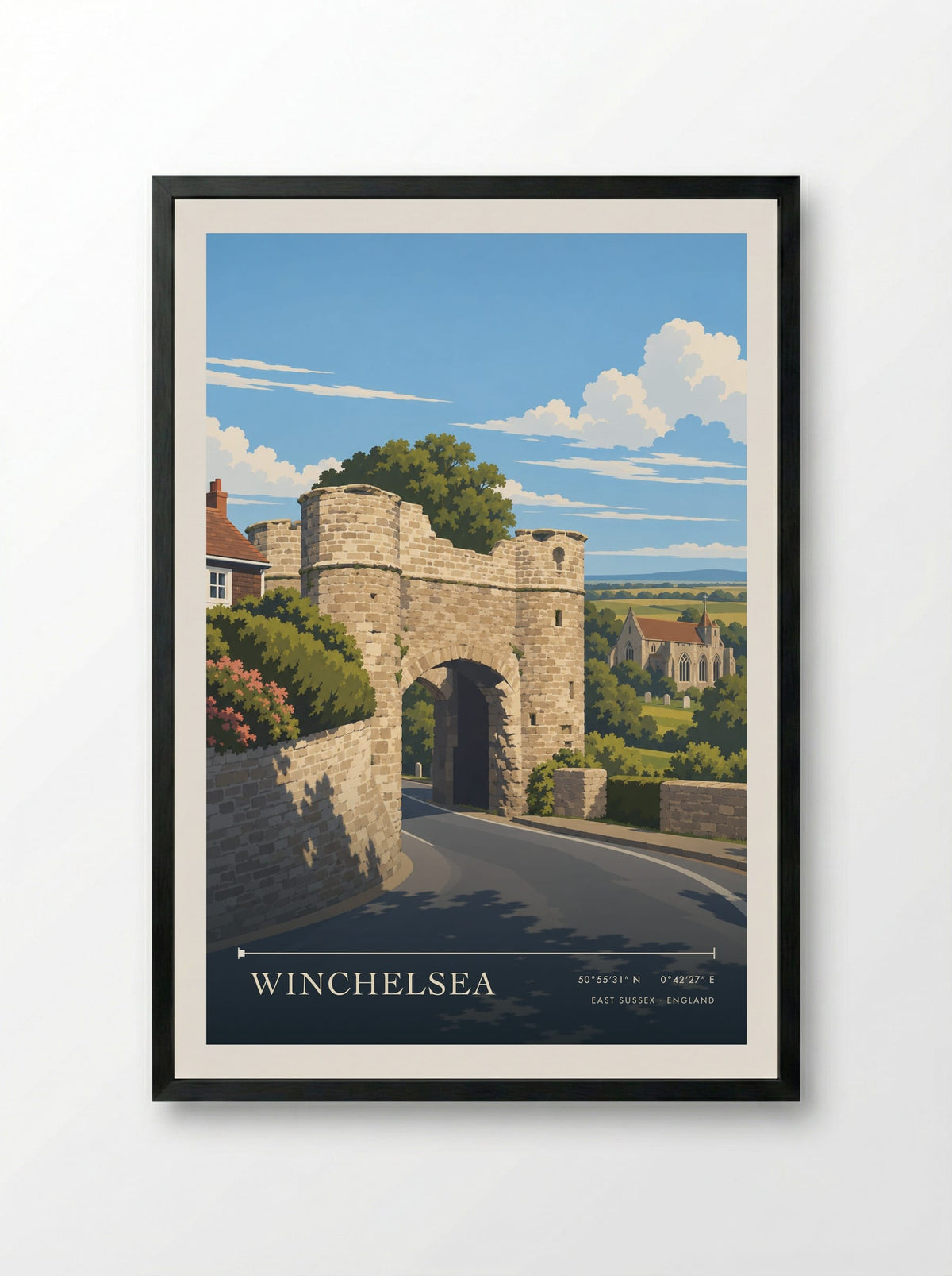 Winchelsea, East Sussex | Travel Poster - Framed Print Black