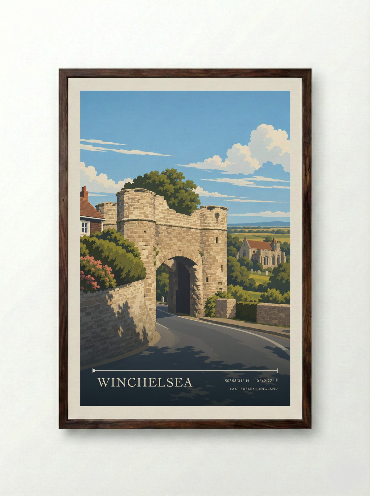 Winchelsea, East Sussex | Travel Poster - Framed Print Dark Wood