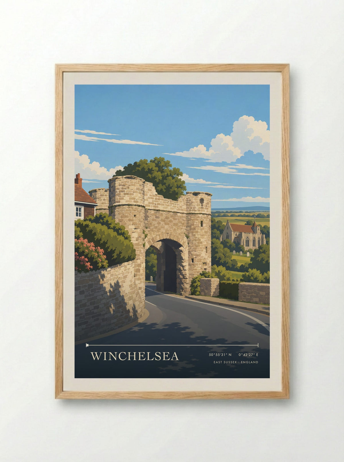 Winchelsea, East Sussex | Travel Poster - Framed Print Wood