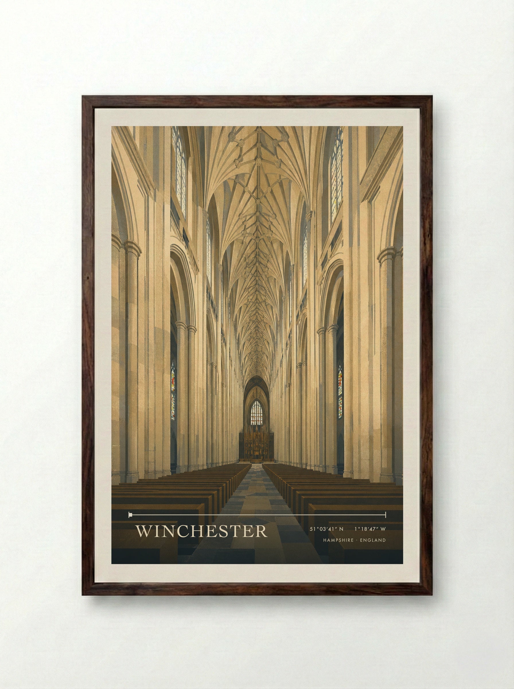 Winchester Hampshire England Travel Poster - Framed Print Dark Wood