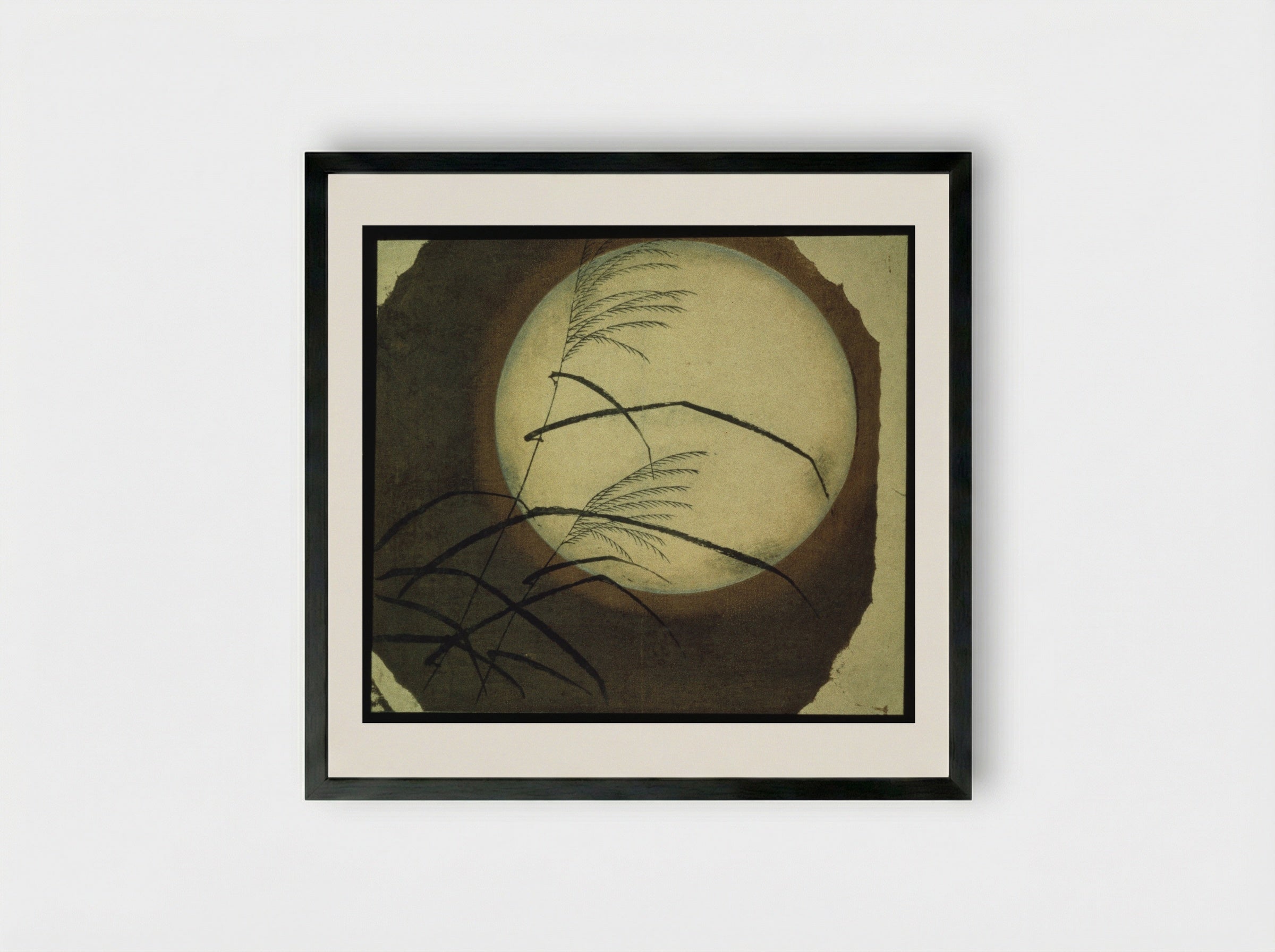 Wind Blown Grass Across the Moon - Utagawa Hiroshige - Framed Print Black