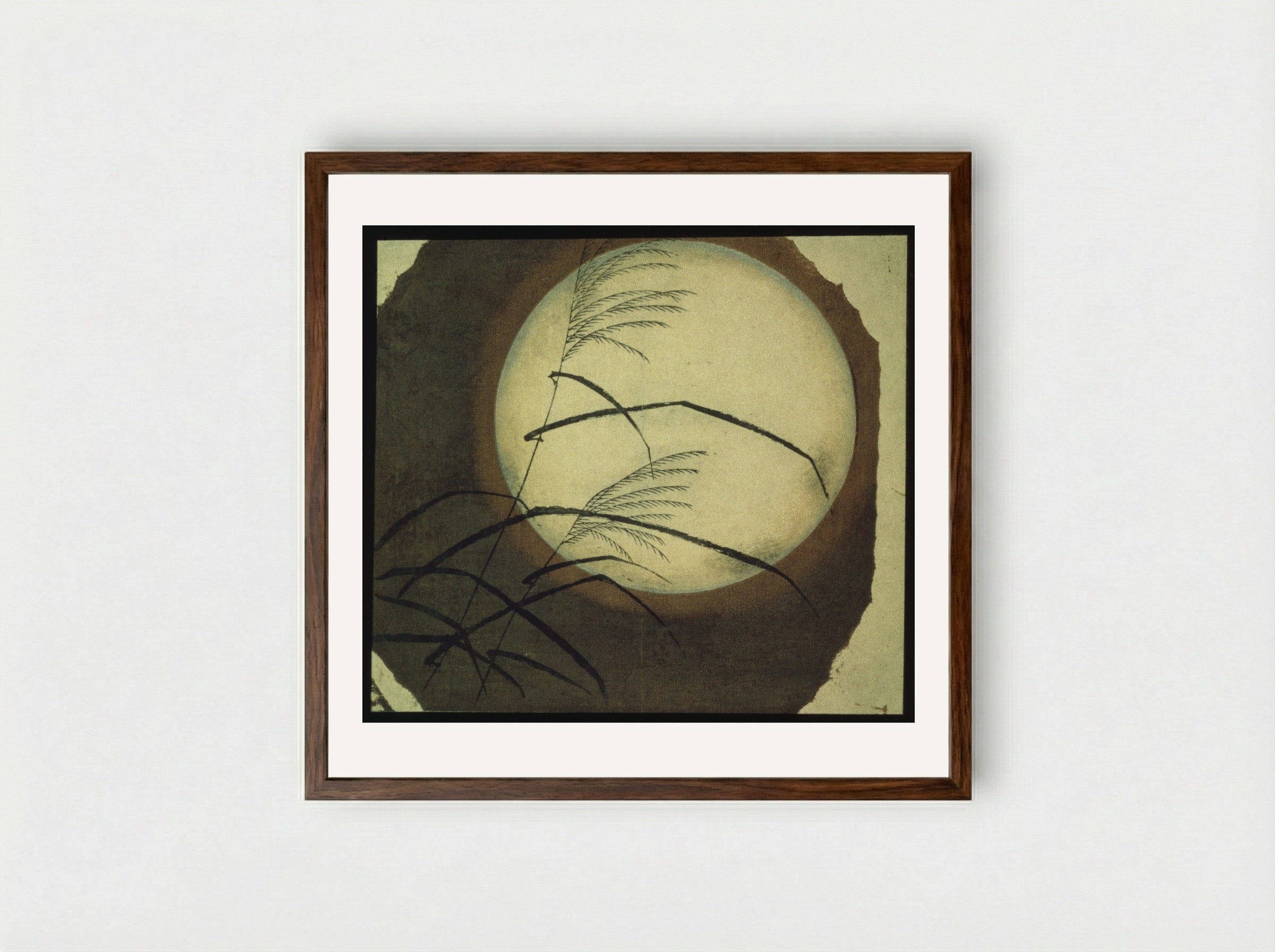 Wind Blown Grass Across the Moon - Utagawa Hiroshige - Framed Print Dark Wood