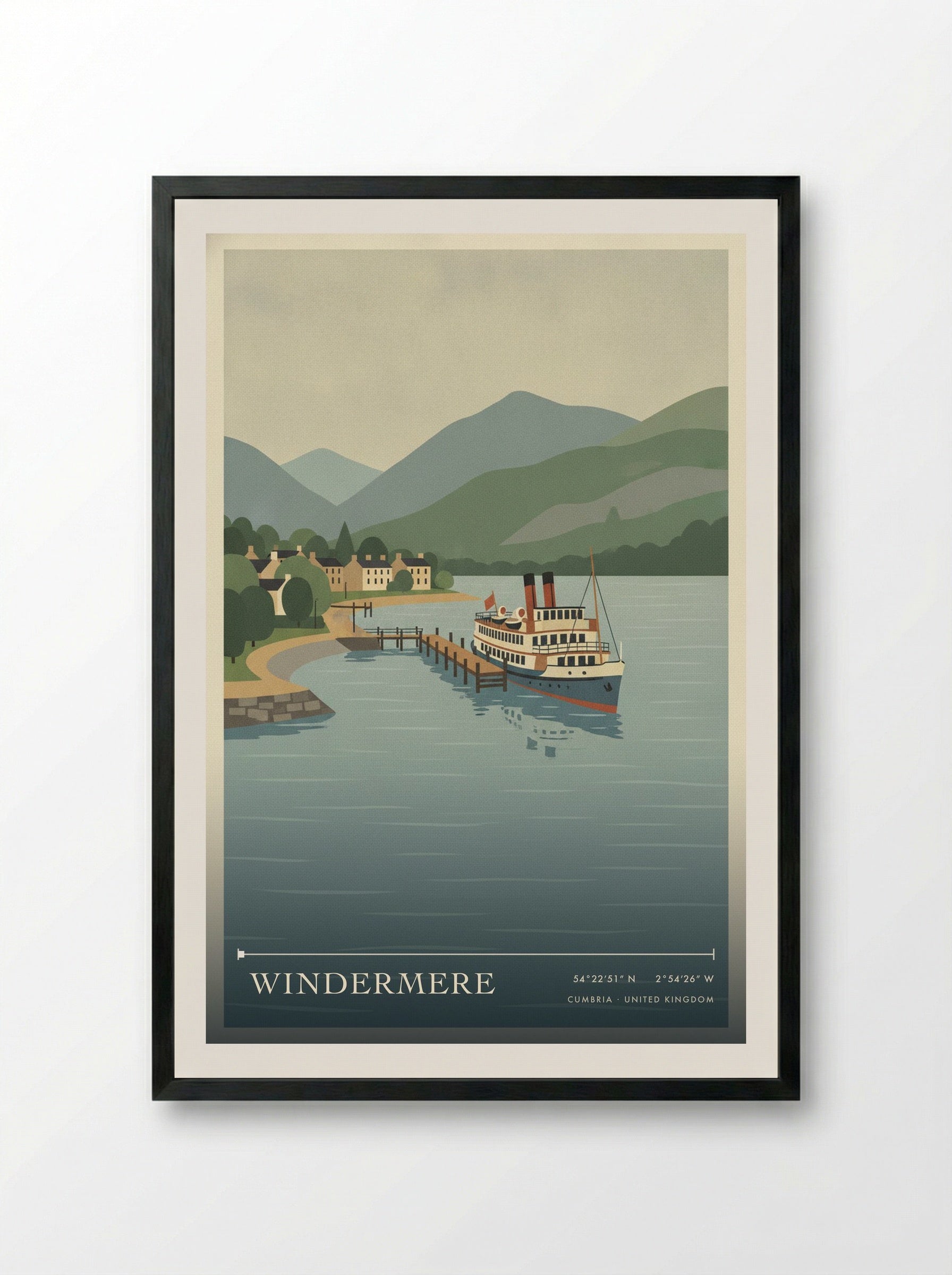 Windermere Cumbria United Kingdom Travel Poster - Framed Print Black