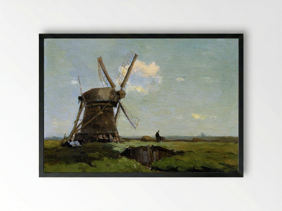 Windmill in a Polder - Johan Hendrik Weissenbruch - Framed Print Black