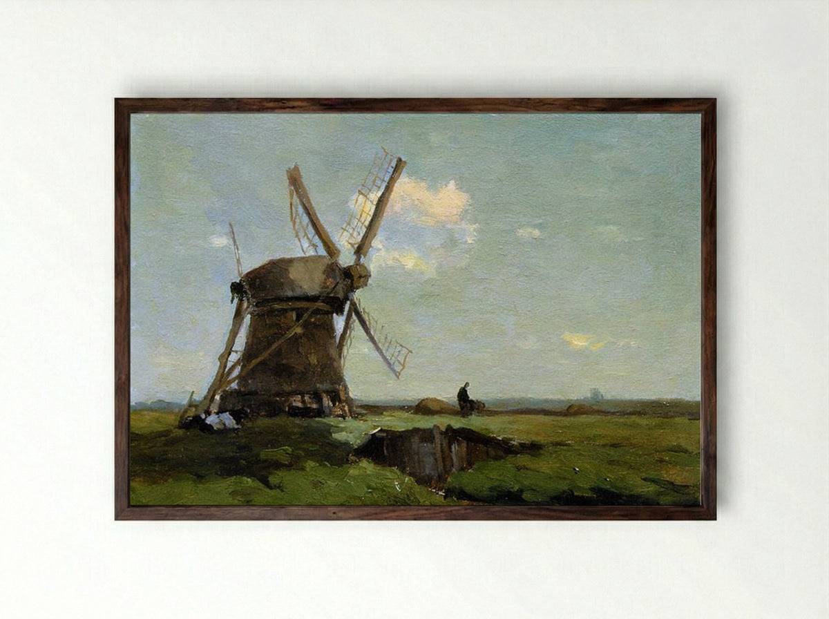 Windmill in a Polder - Johan Hendrik Weissenbruch - Framed Print Dark Wood