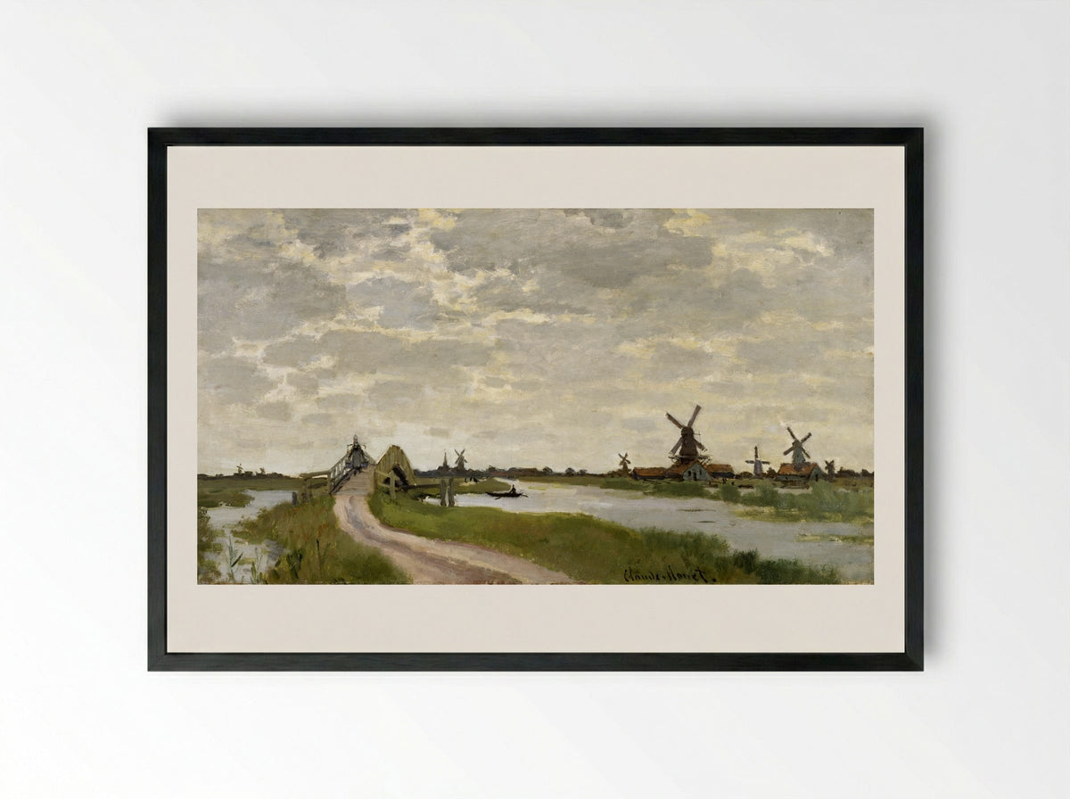 Windmills at Haaldersbroek, Zaandam - Claude Monet - Framed Print Black