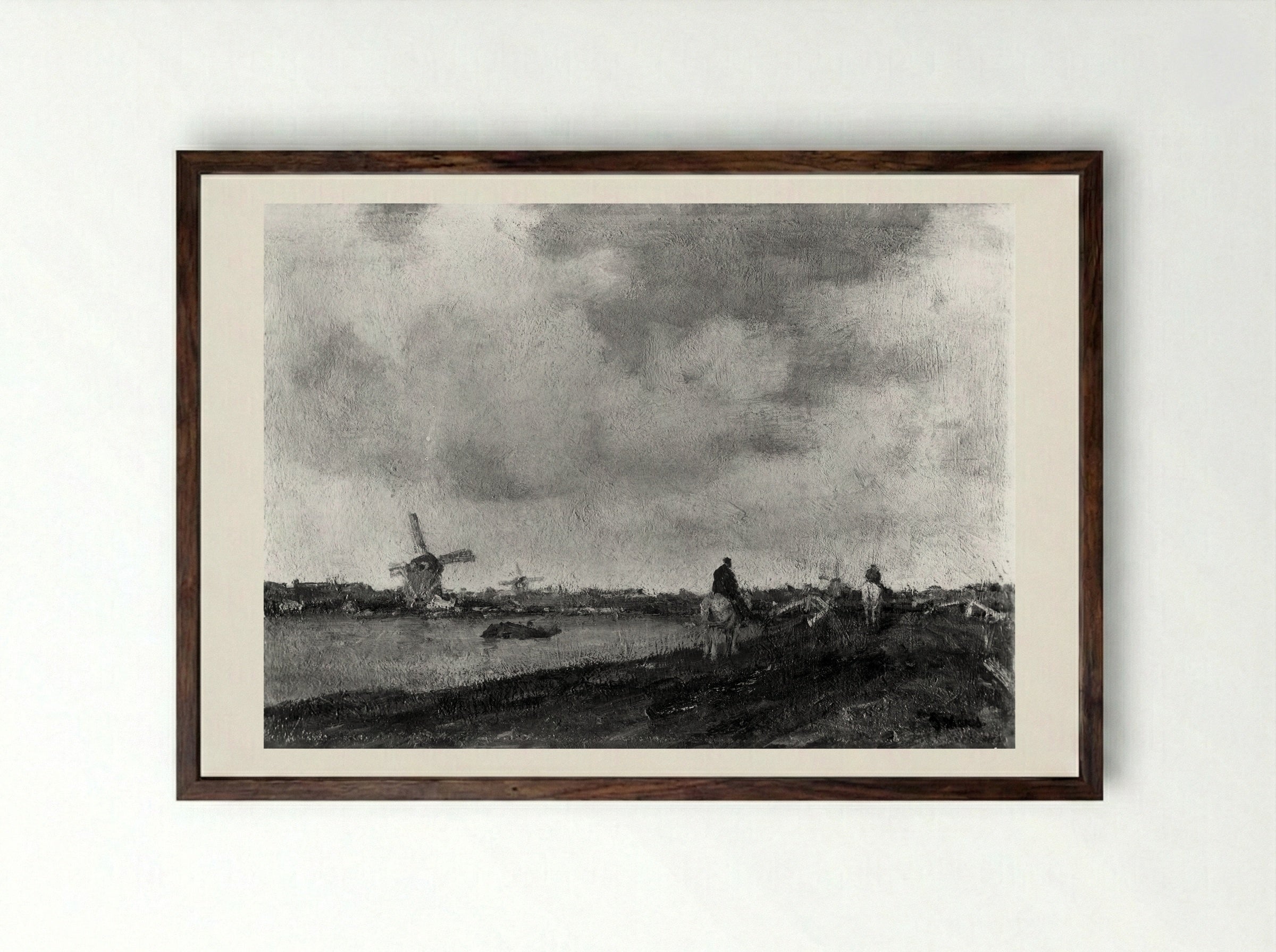 Windmills by a Canal - Jacob Maris - Framed Print Dark Wood