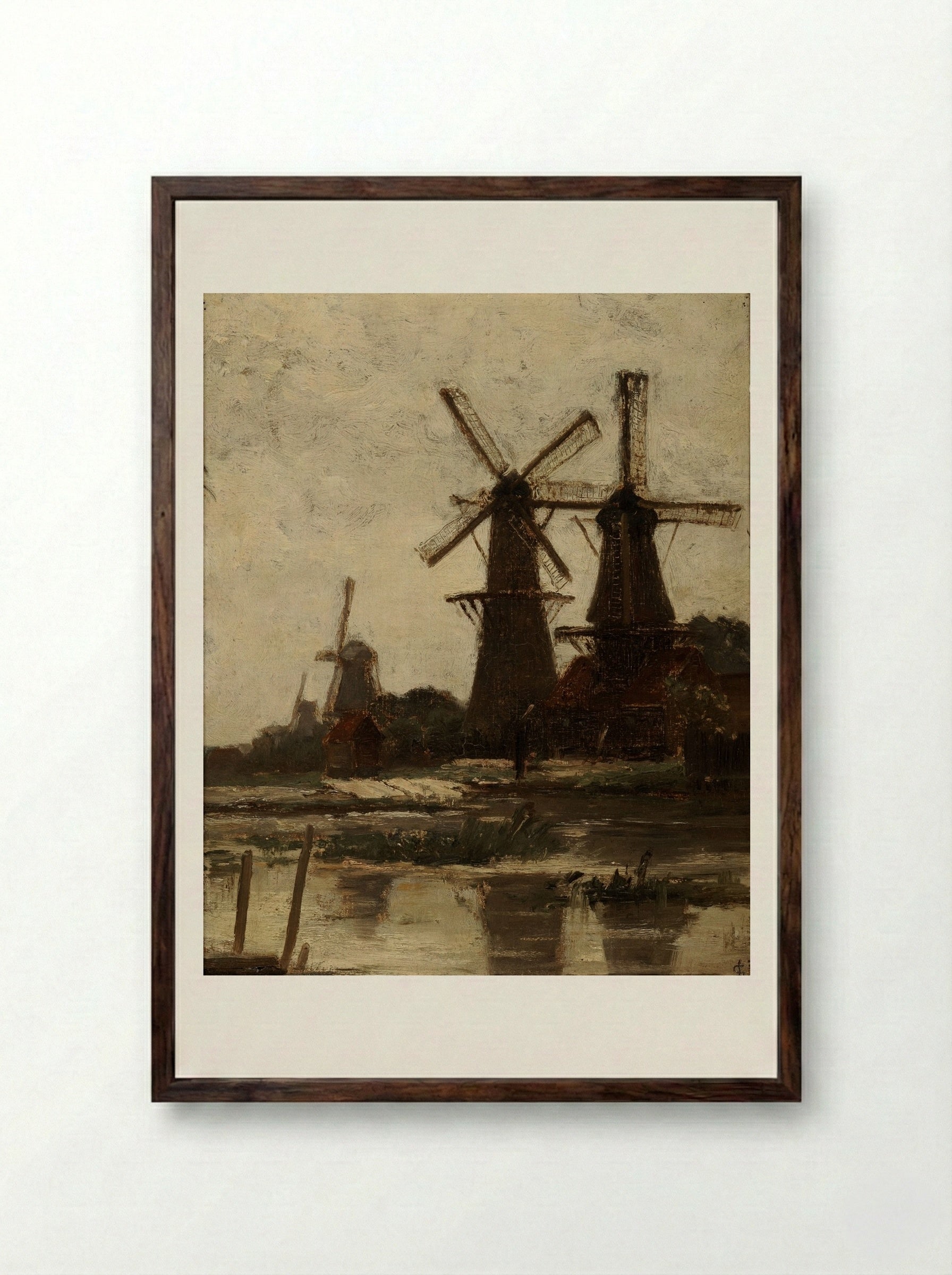 Windmills by the Water - Carel Nicolaas Storm van 's-Gravesande - Framed Print Dark Wood