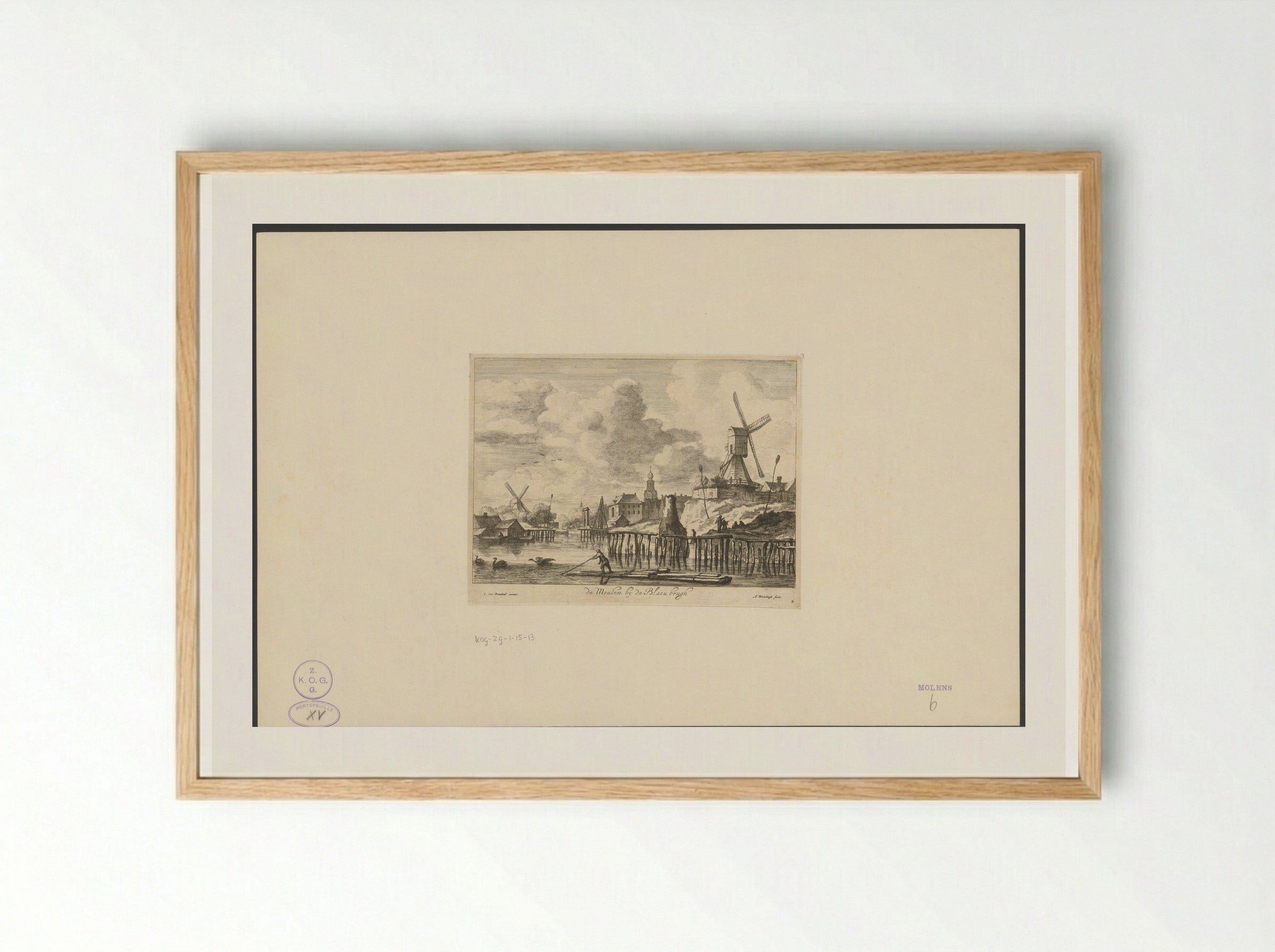 Windmolen bij de Blauwbrug in Amsterdam - Abraham Bloteling - Framed Print Wood