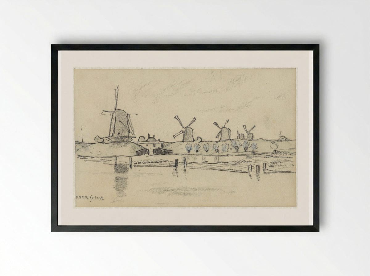 Windmolens bij Overschie - Adolf le Comte - Framed Print Black