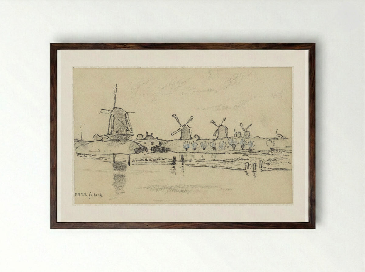 Windmolens bij Overschie - Adolf le Comte - Framed Print Dark Wood