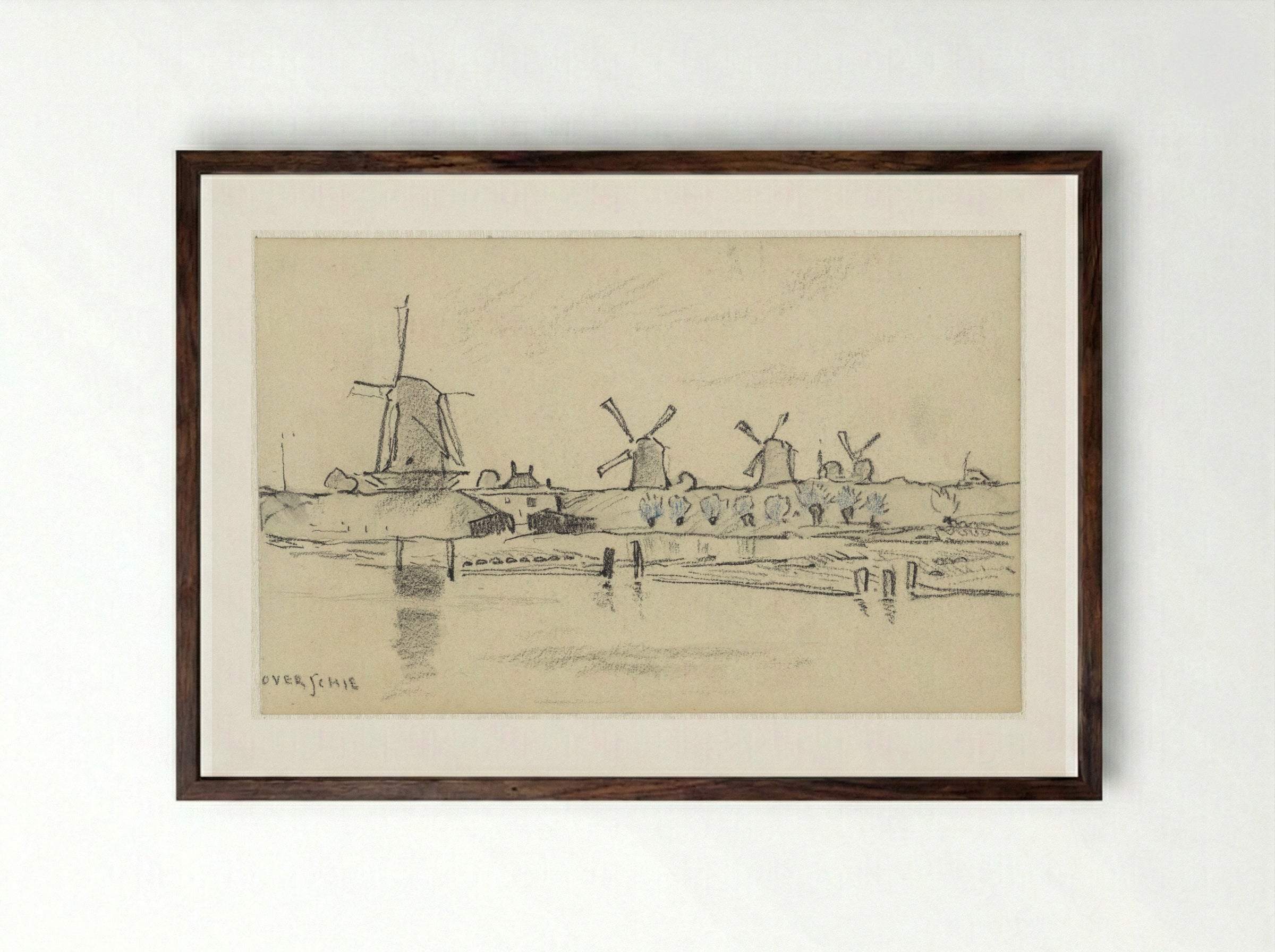 Windmolens bij Overschie - Adolf le Comte - Framed Print Dark Wood