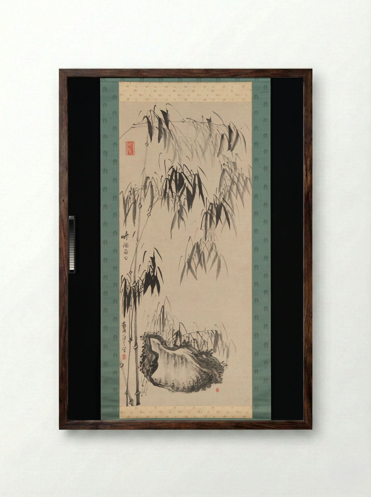 Window onto Bamboo on a Rainy Day - Gion Nankai - Framed Print Dark Wood