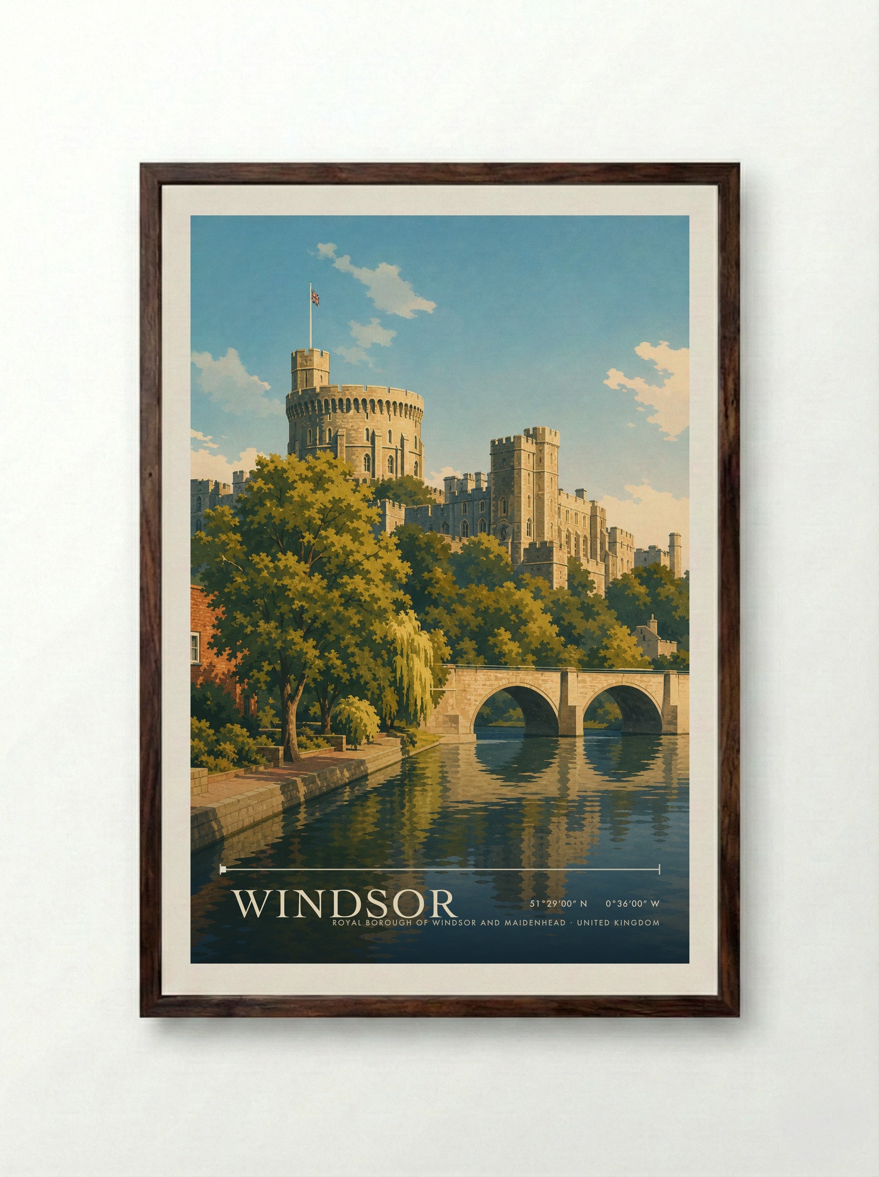 Windsor Royal Borough of Windsor and Maidenhead United Kingdom Travel Poster - Framed Print Dark Wood