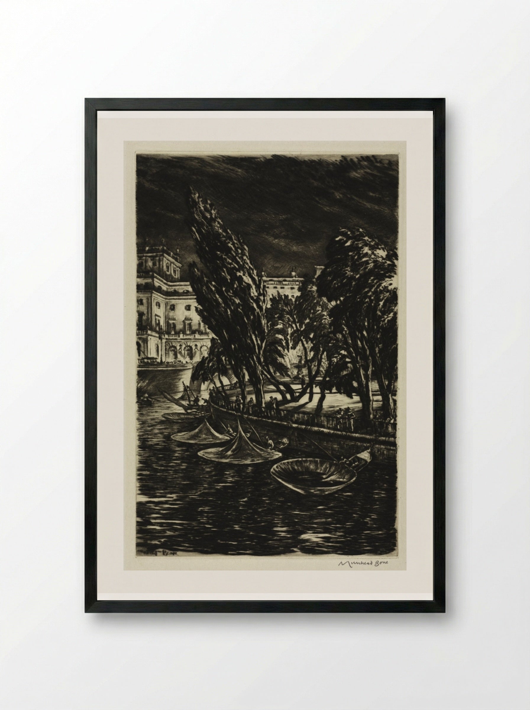 Windy Night, Stockholm - Muirhead Bone - Framed Print Black