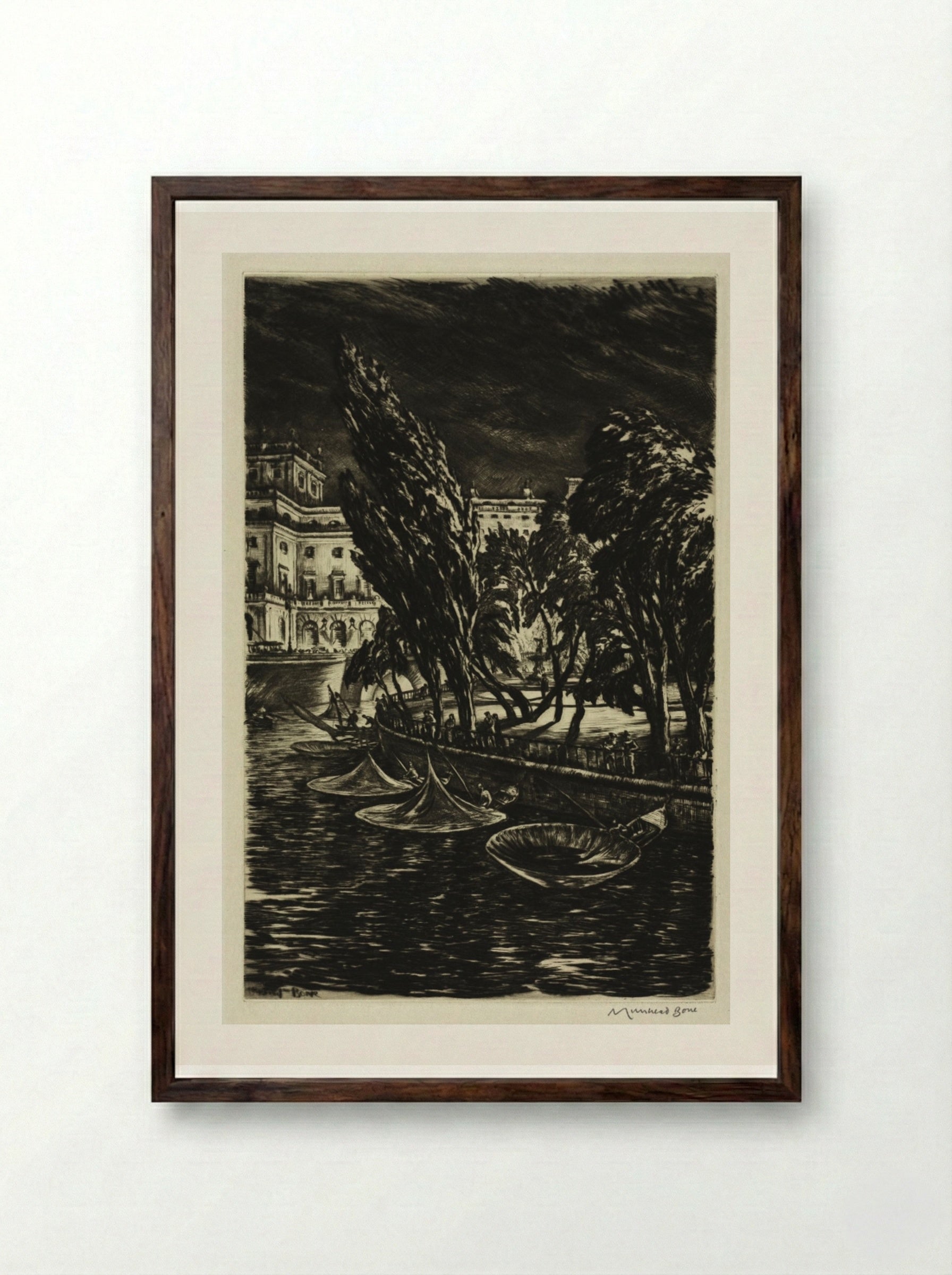 Windy Night, Stockholm - Muirhead Bone - Framed Print Dark Wood