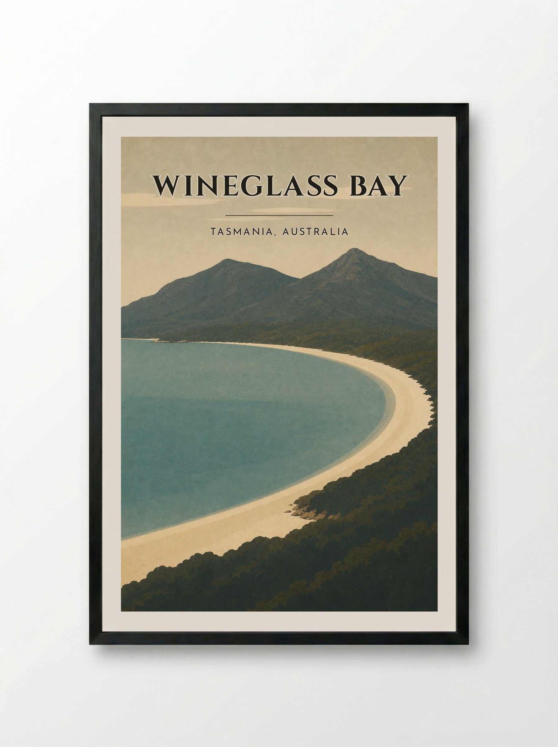 Wineglass Bay Travel Poster Artwork - Framed Print Black
