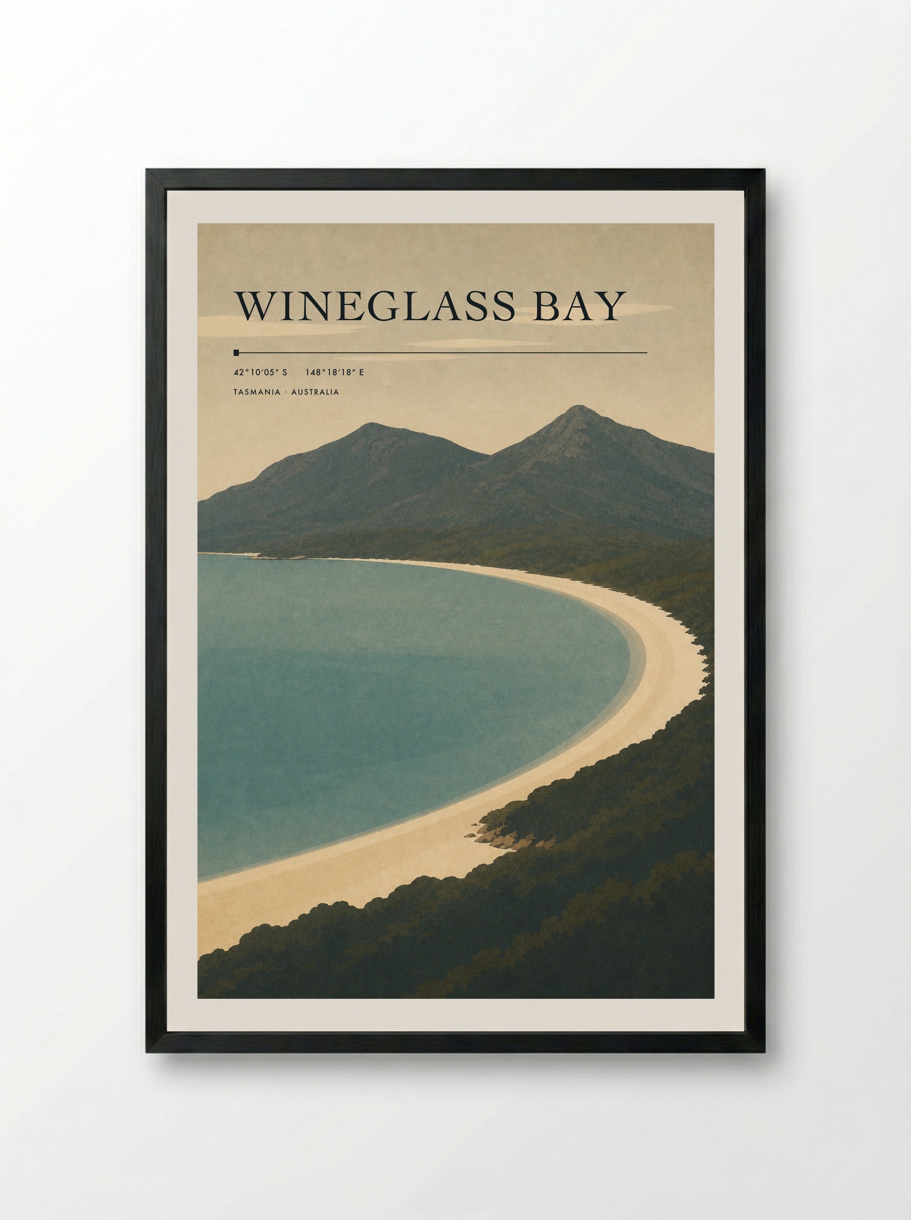 Wineglass Bay Travel Poster Artwork - Framed Print Black