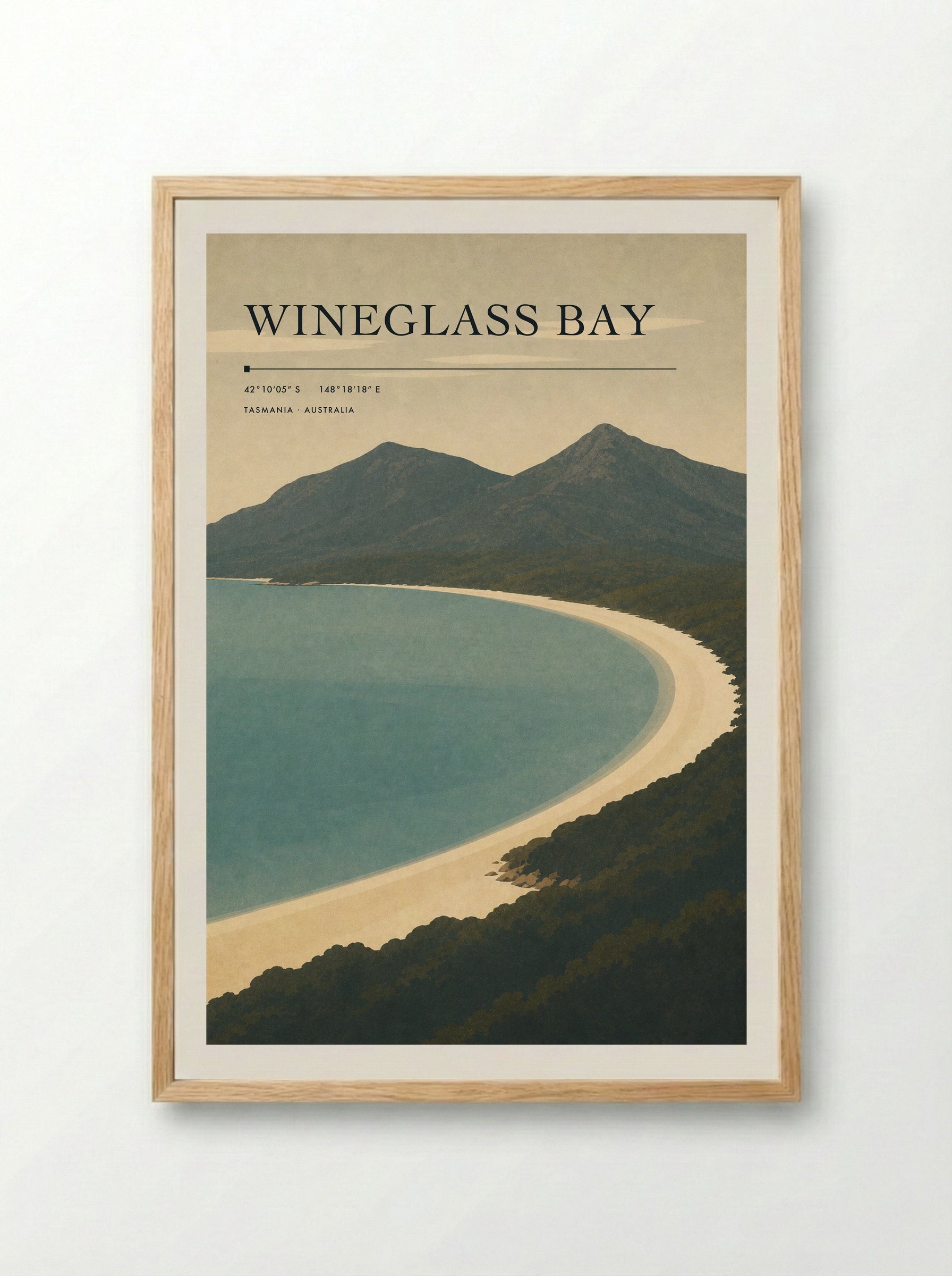 Wineglass Bay Travel Poster Artwork - Framed Print Wood