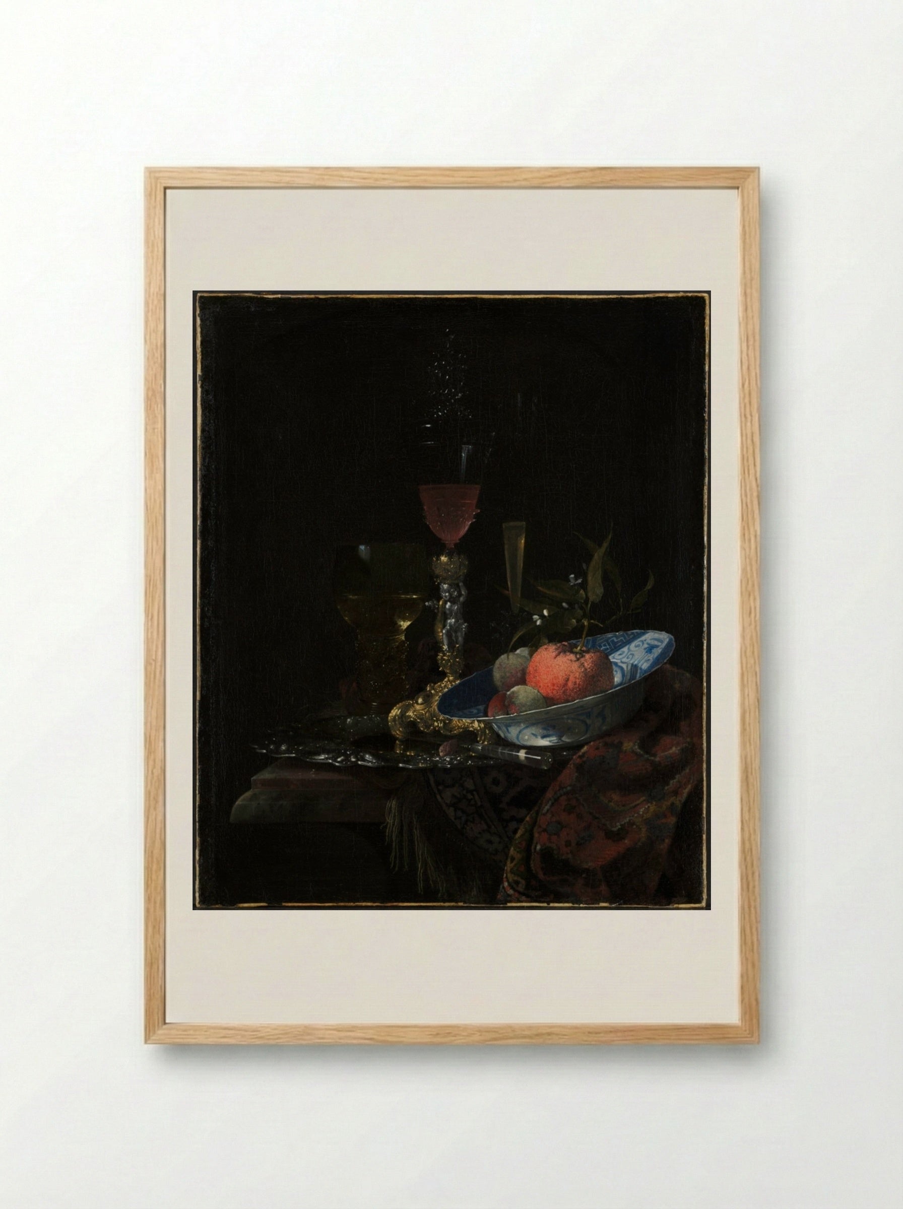 Wineglass and a Bowl of Fruit - Willem Kalf - Framed Print Wood