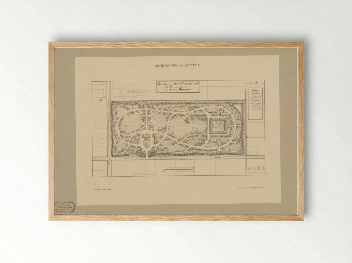 Winnend ontwerp voor de Nieuwe Oosterbegraafplaats te Amsterdam - Gerrit Jan Thieme - Framed Print Wood