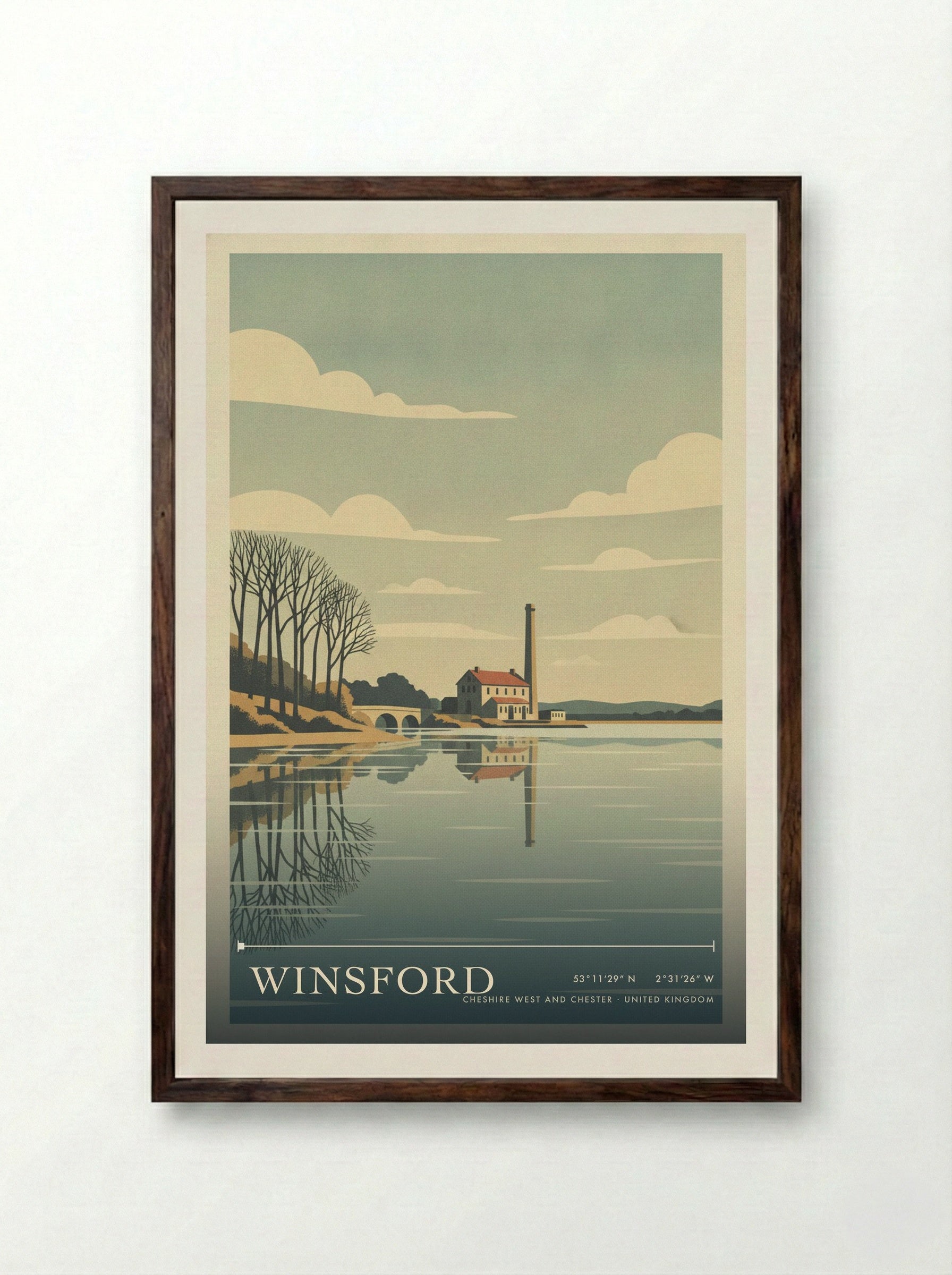 Winsford Cheshire West and Chester United Kingdom Travel Poster - Framed Print Dark Wood