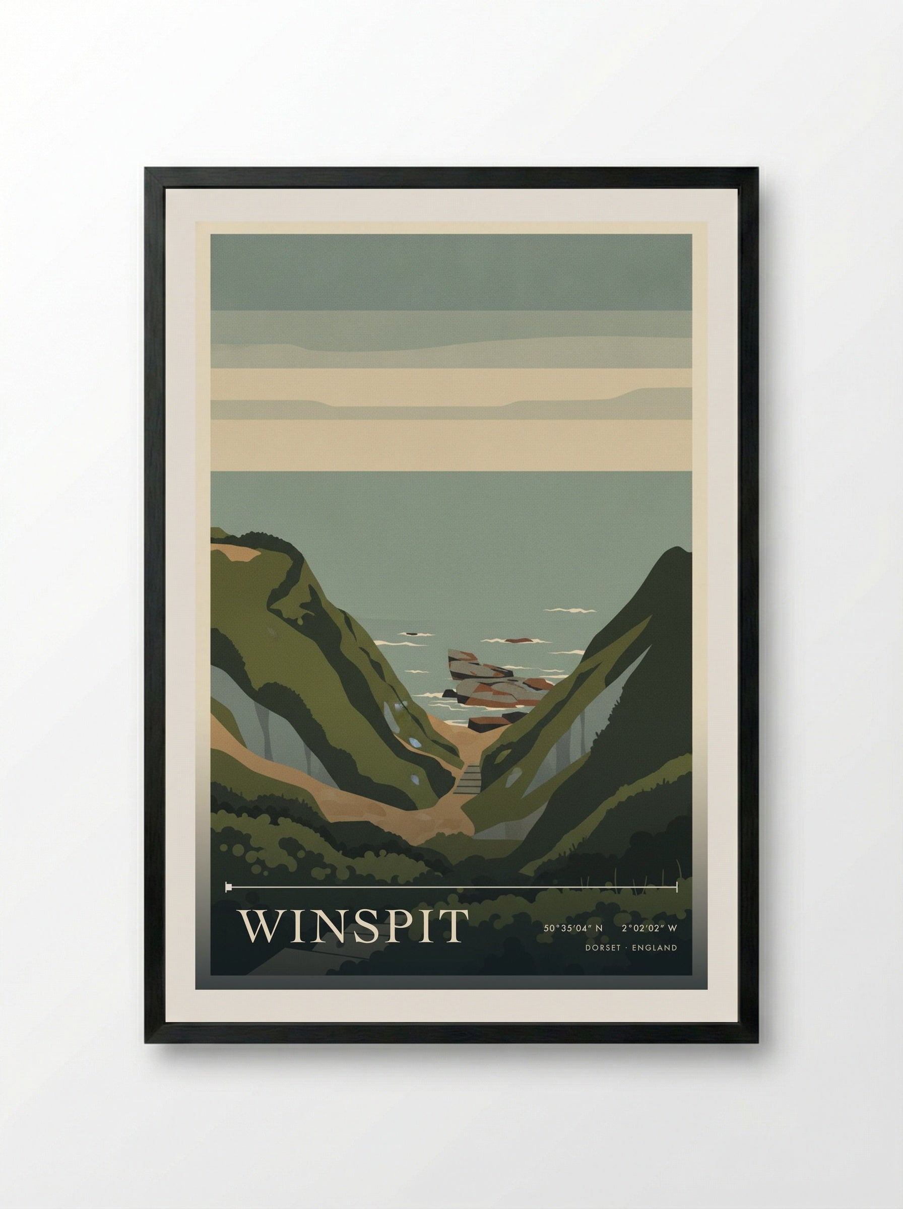Winspit Dorset England Travel Poster - Framed Print Black